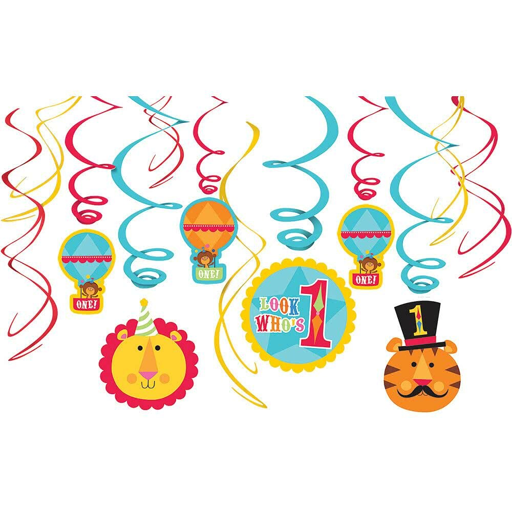 1st Birthday Circus Swirl Decorations (Pack of 12)