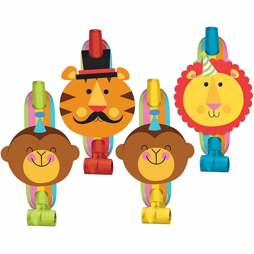 1st Birthday Circus Party Blowers (Pack of 8)