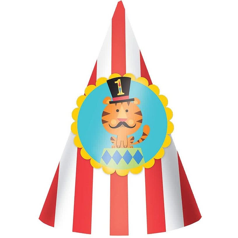 1st Birthday Circus Party Hats (Pack of 8)