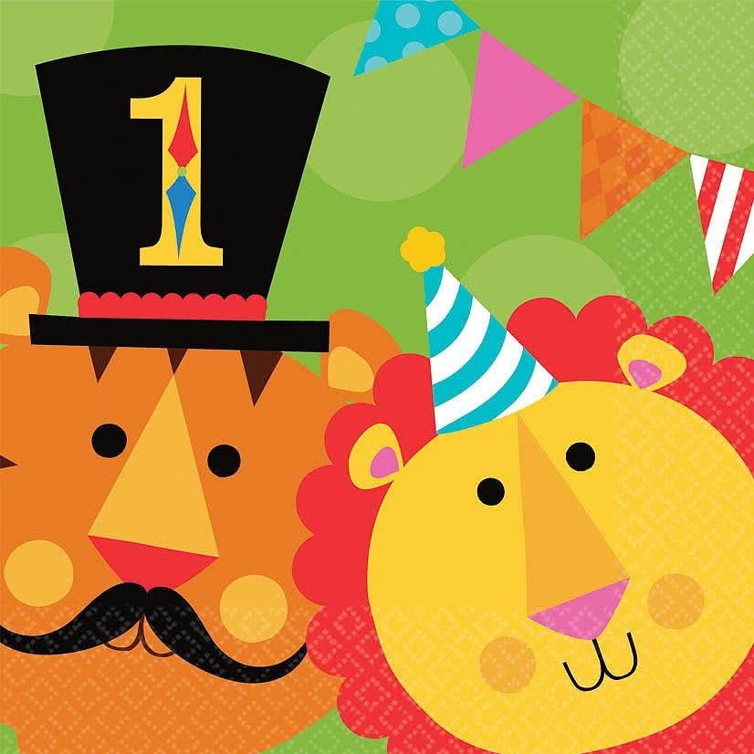 1st Birthday Circus Large Napkins / Serviettes (Pack of 16)