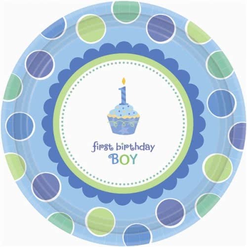 Sweet Lil Cupcake Boy Small Paper Plates (Value Pack of 18)