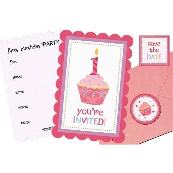 Sweet Lil Cupcake Girl Party Invitations (Value Pack of 20)