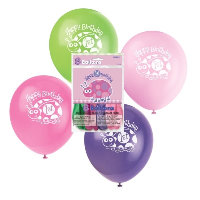 First Birthday Ladybug Balloons (Pack of 8)