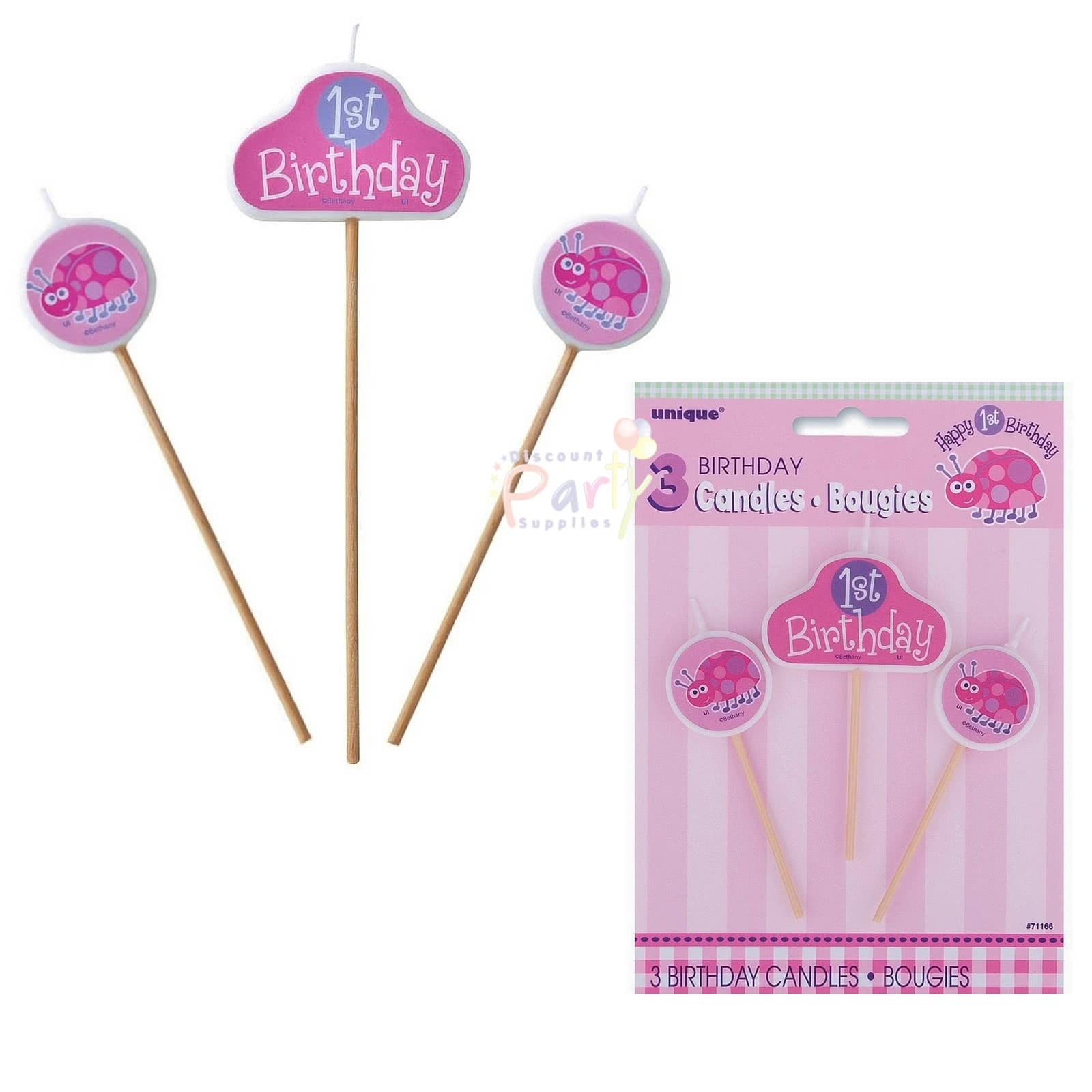 First Birthday Ladybug Candles (Set of 3)