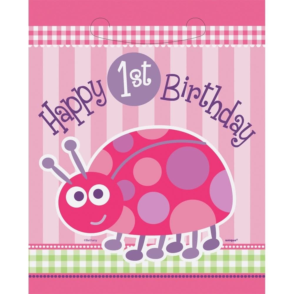 First Birthday Ladybug Lolly/Treat Bags (Pack of 8)