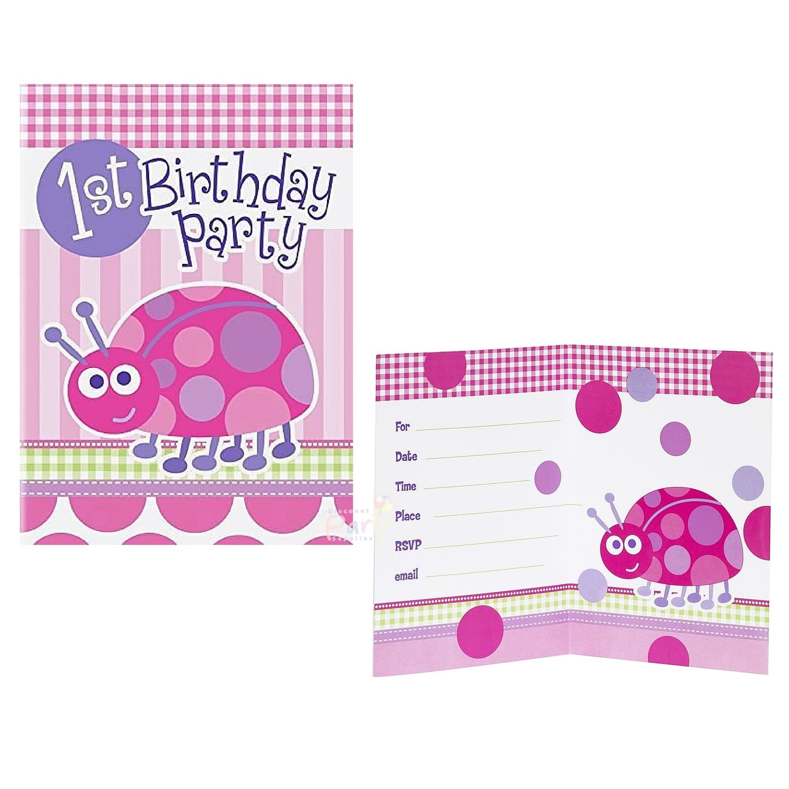 First Birthday Ladybug Party Invitations (Pack of 8)