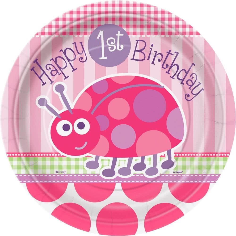 First Birthday Ladybug Large Paper Plates (Pack of 8)
