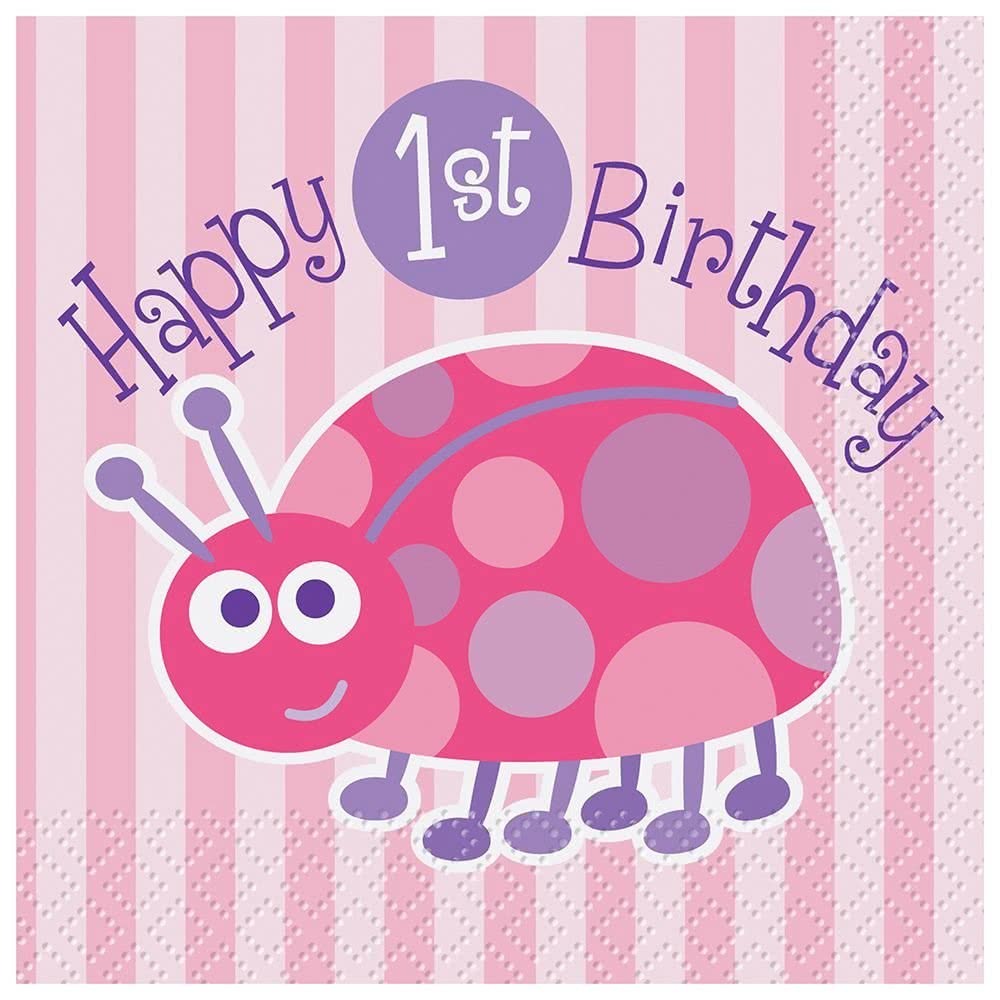 First Birthday Ladybug Small Napkins / Serviettes (Pack of 16)