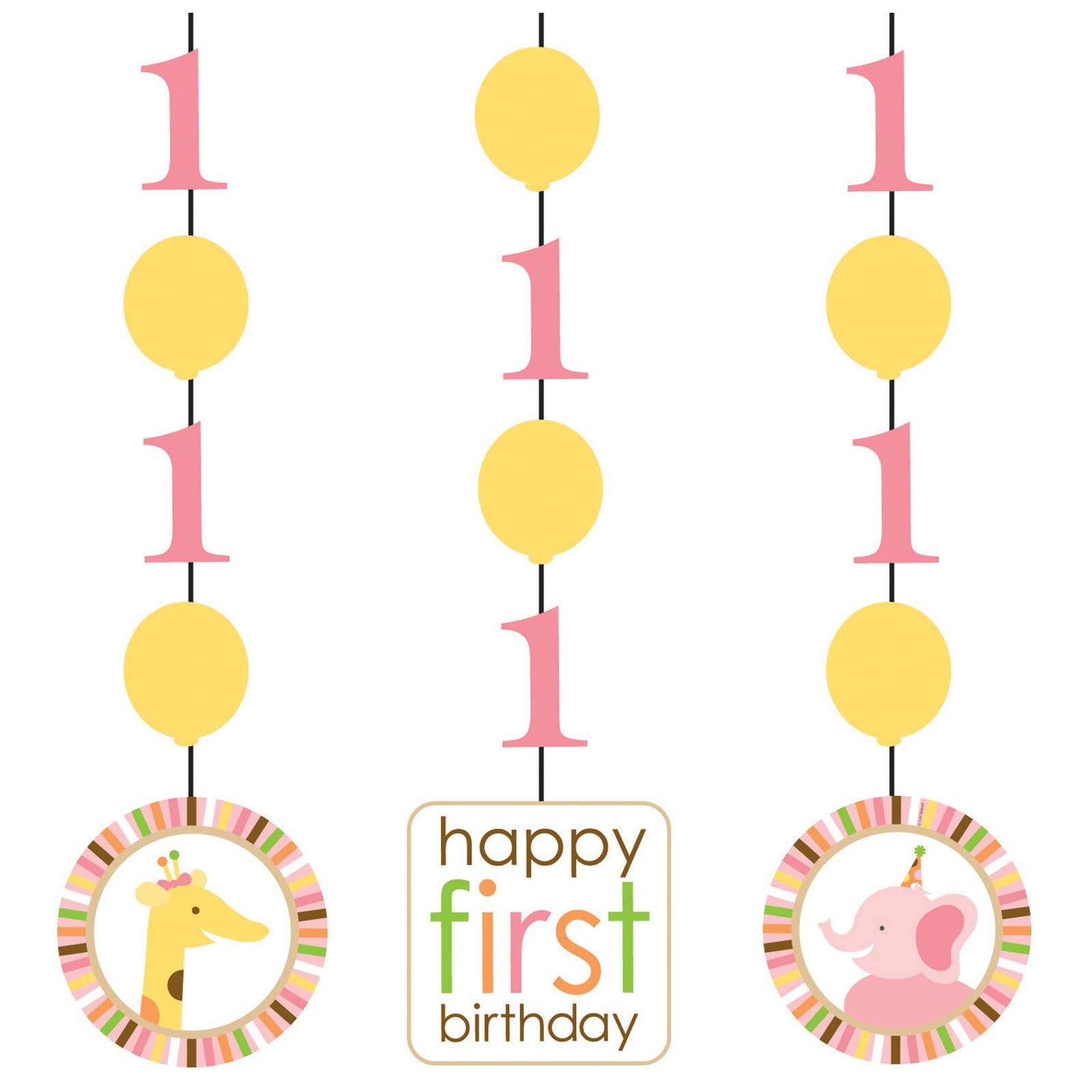 Sweet At One Girl Hanging Cutouts (Pack of 3)
