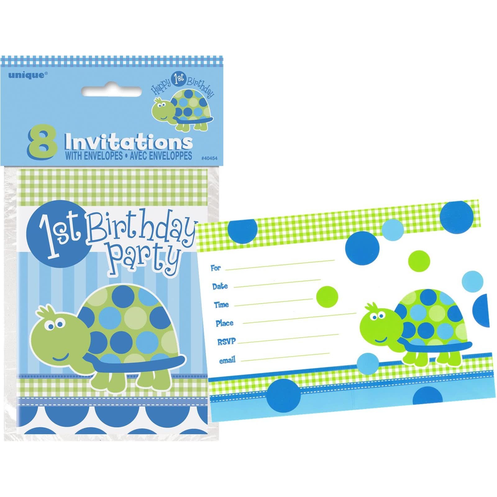 First Birthday Turtle Party Invitations (Pack of 8)
