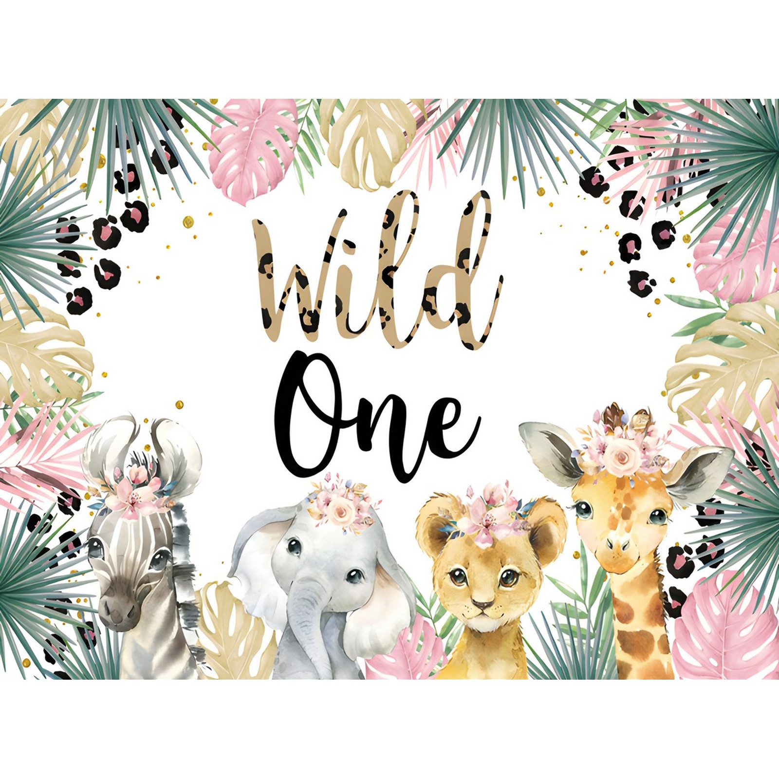 Wild One Baby Safari Animals Fabric Backdrop
