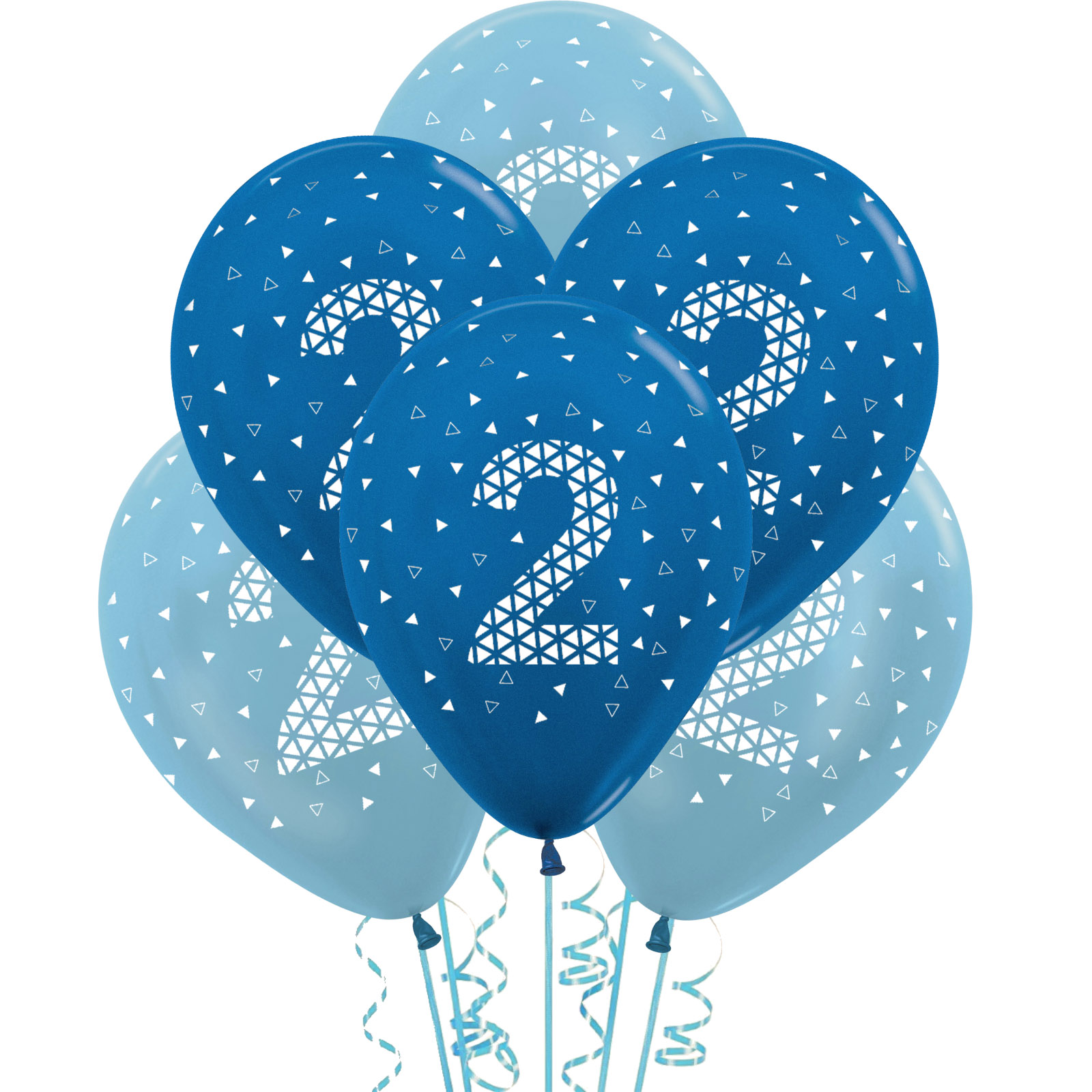 2nd Birthday Blue Geometric Pattern Balloons 45cm (Pack of 6)