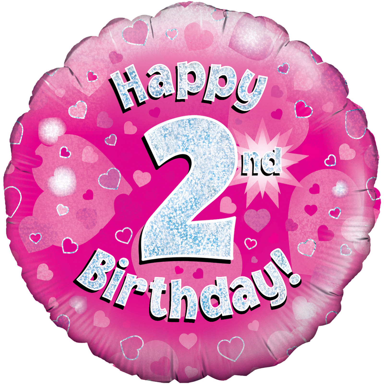 Happy 2nd Birthday Pink Holographic Helium Foil Balloon