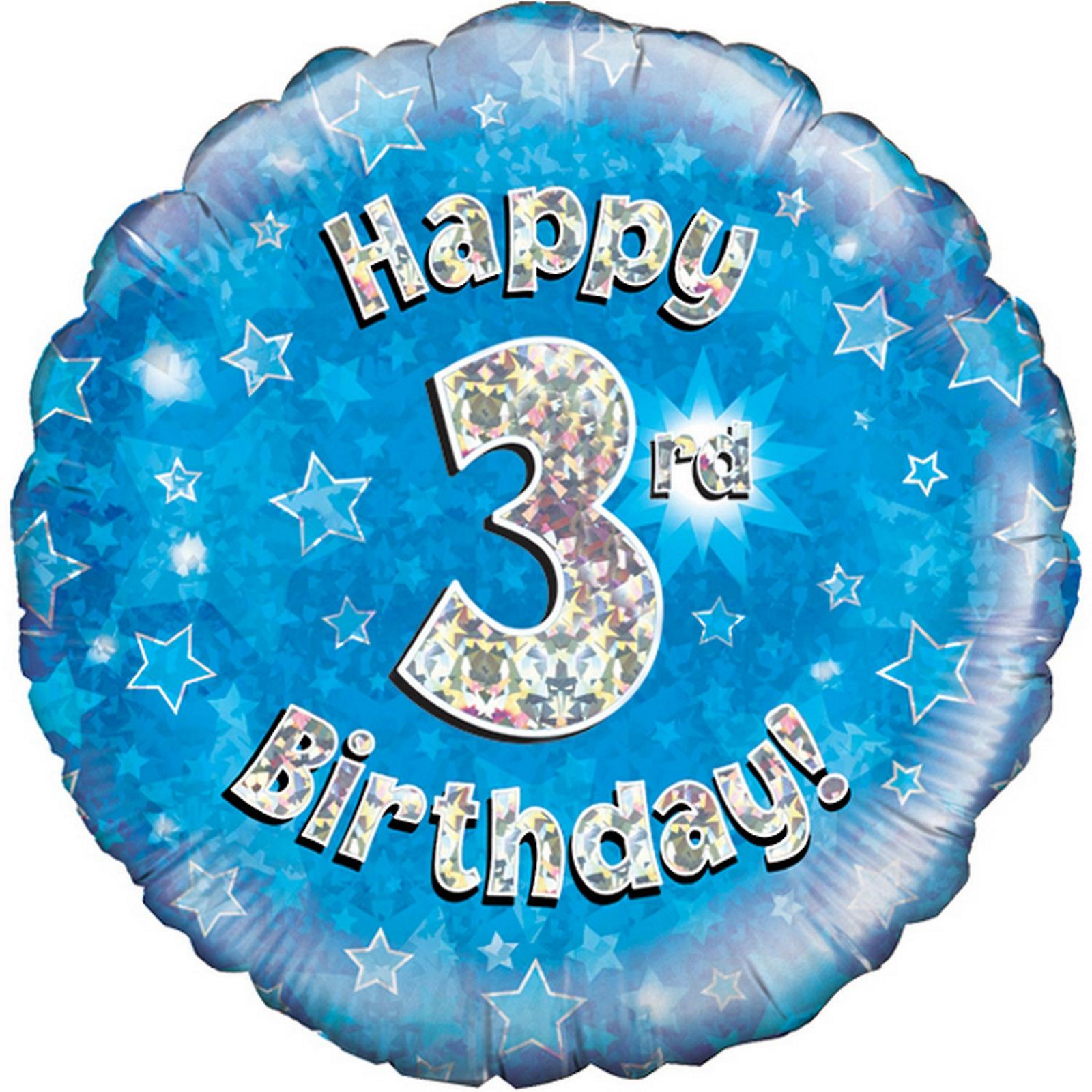 Happy 3rd Birthday Blue Holographic Helium Foil Balloon