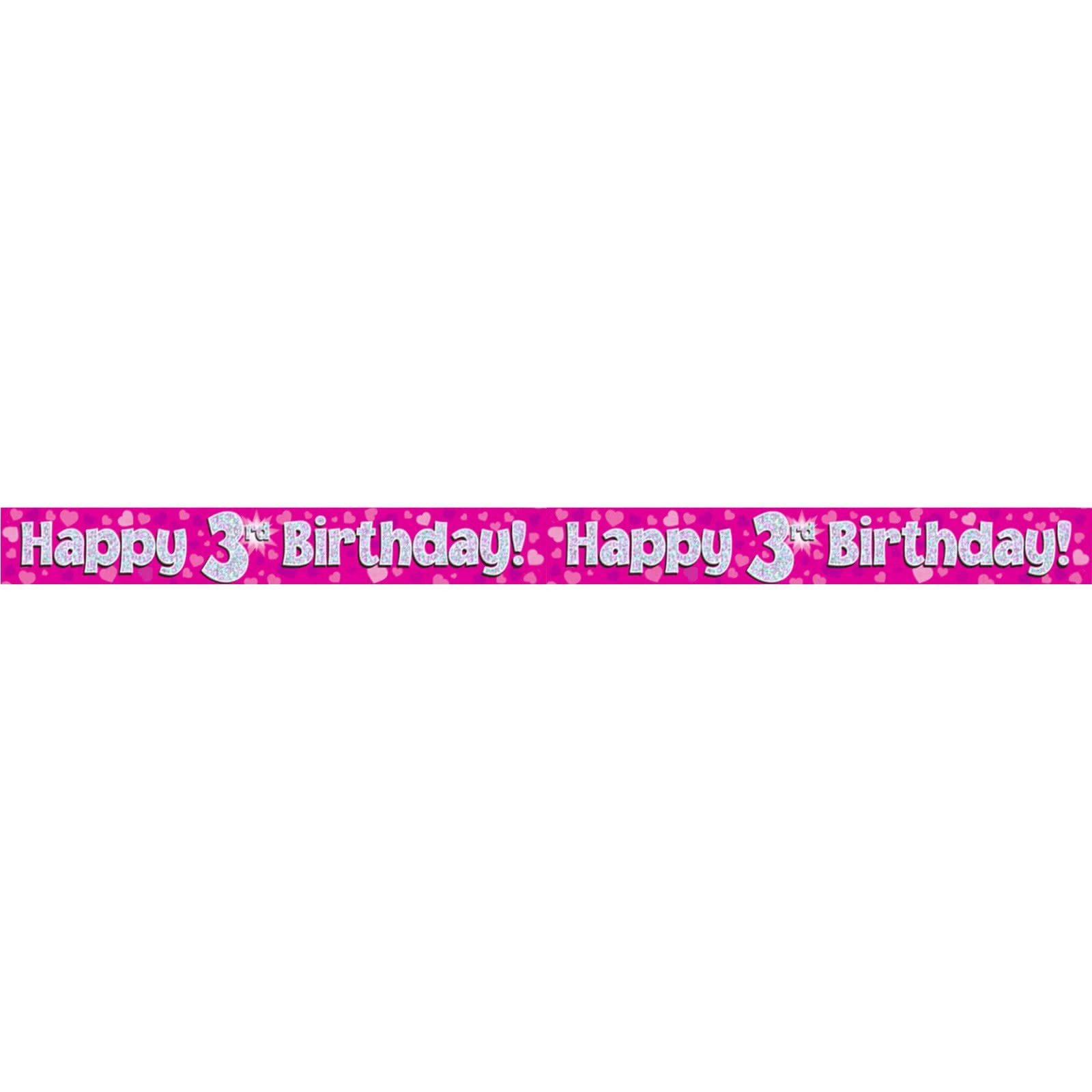 Happy 3rd Birthday Pink Holographic Banner