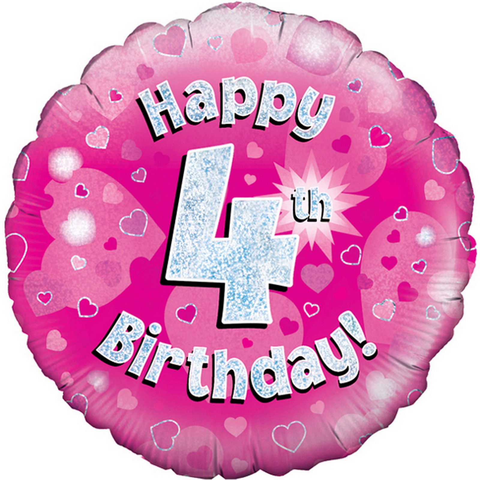 Happy 4th Birthday Pink Holographic Helium Foil Balloon