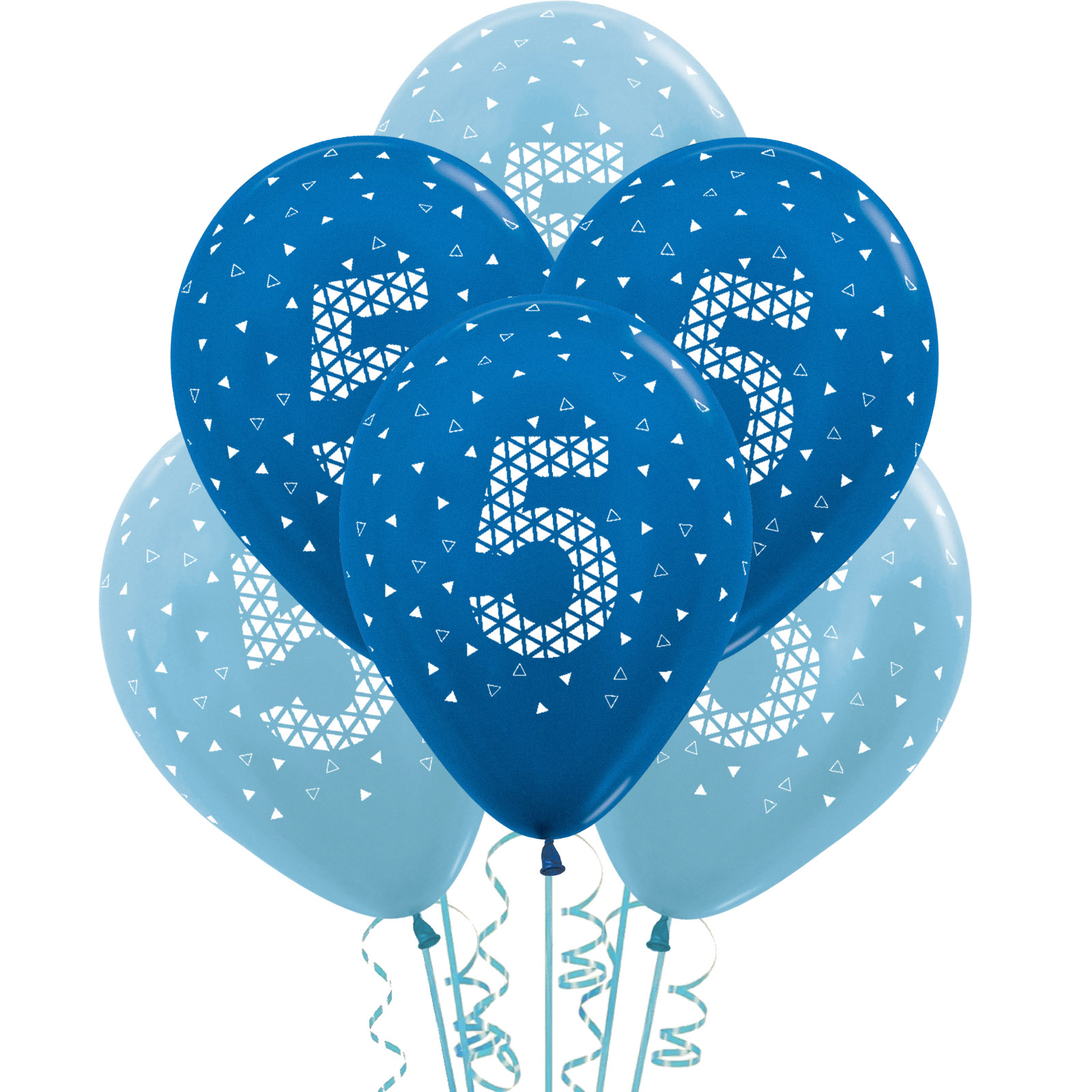 5th Birthday Blue Geometric Pattern Balloons 45cm (Pack of 6)