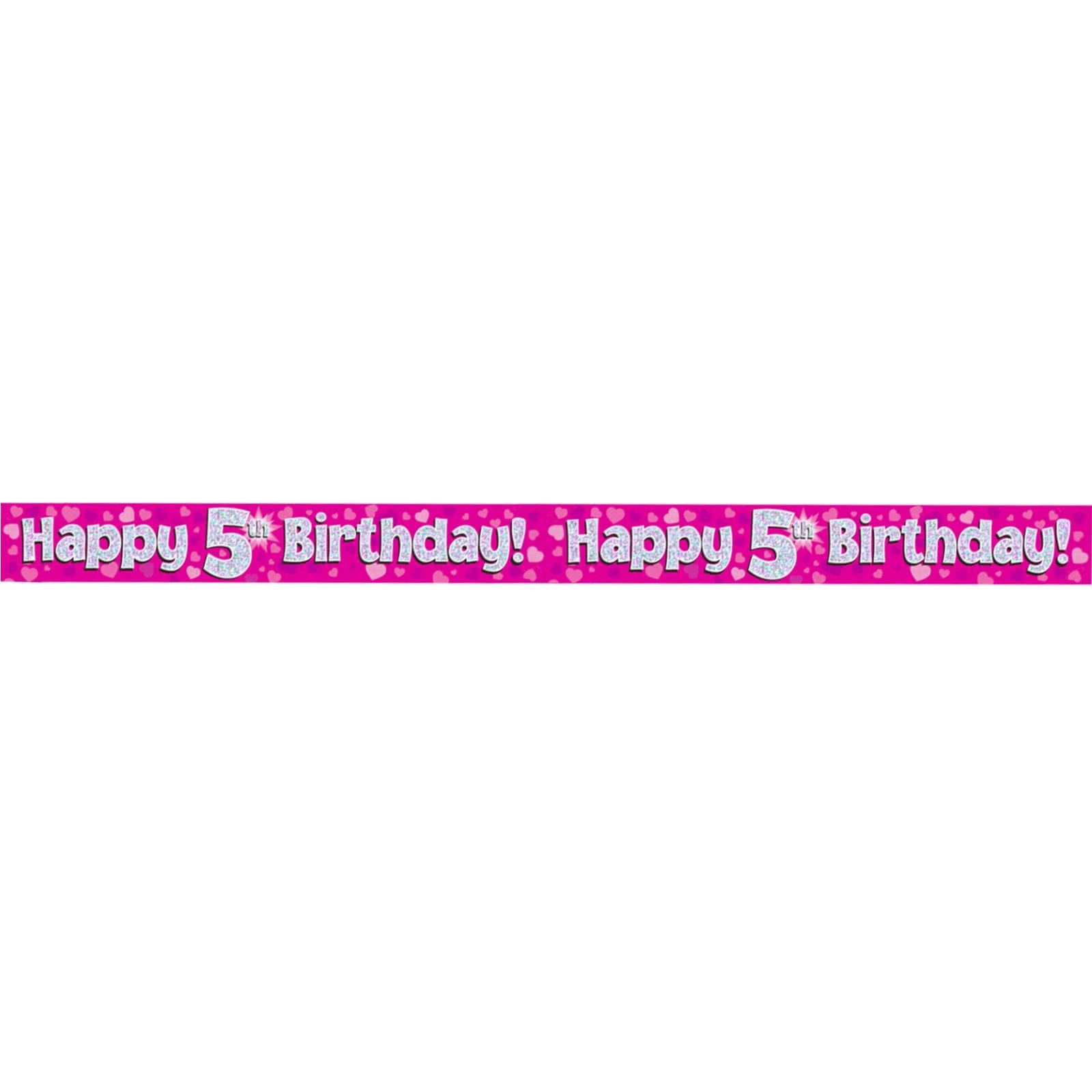 Happy 5th Birthday Pink Holographic Banner