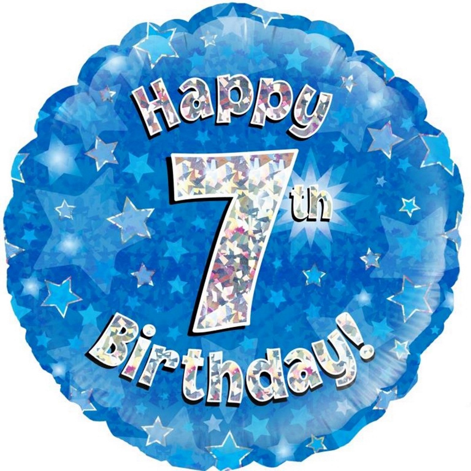 Happy 7th Birthday Blue Holographic Helium Foil Balloon