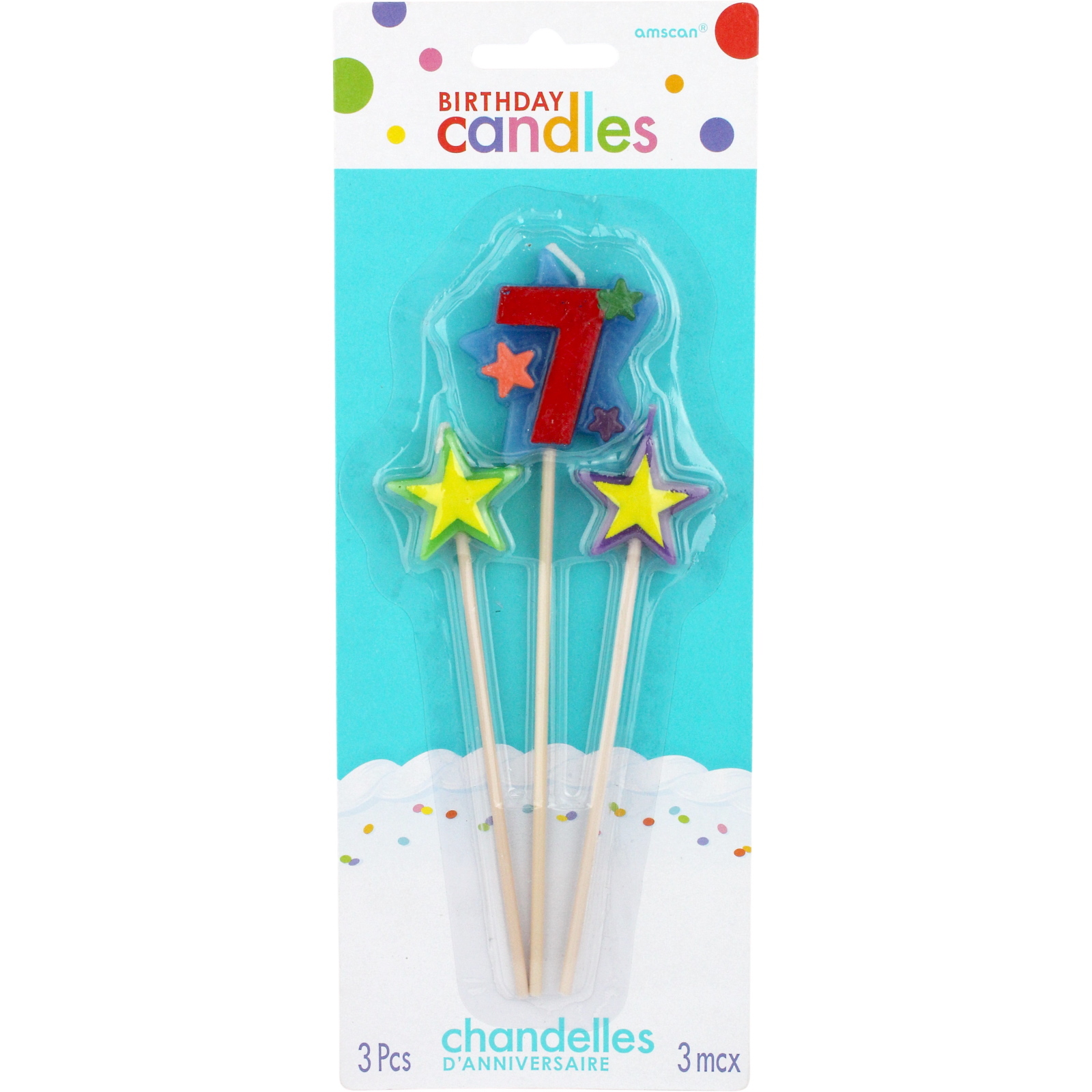 7th Birthday Star Candles (Pack of 3)