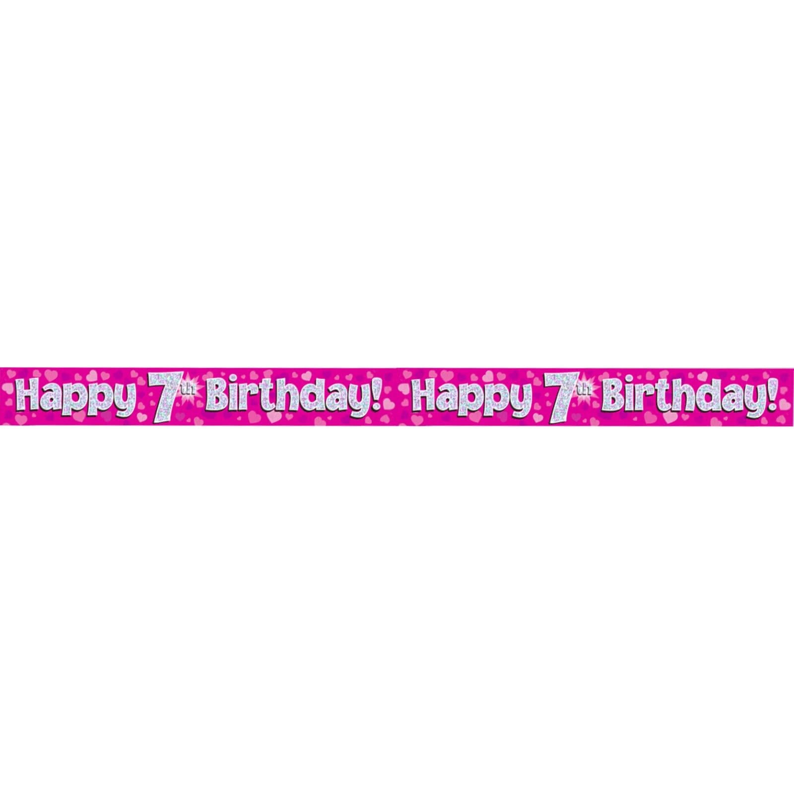 Happy 7th Birthday Pink Holographic Banner