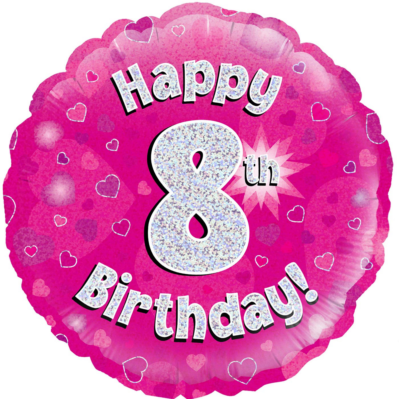 Happy 8th Birthday Pink Holographic Helium Foil Balloon