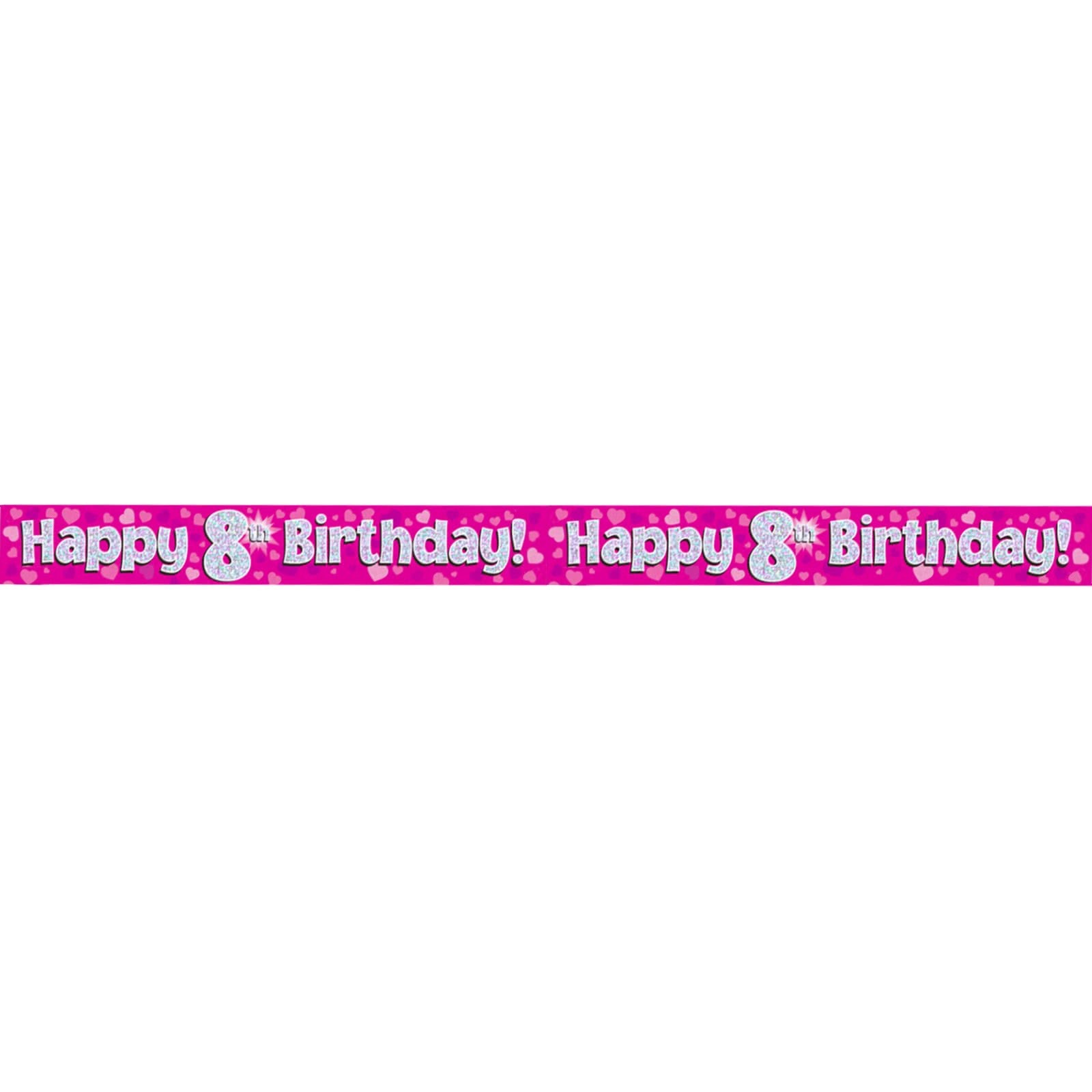 Happy 8th Birthday Pink Holographic Banner