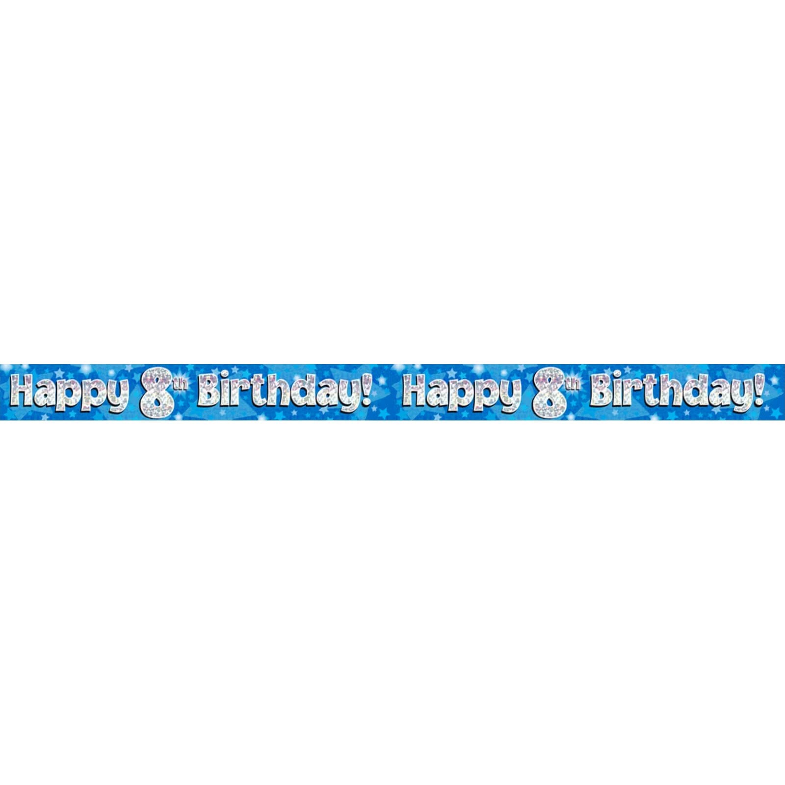 Happy 8th Birthday Blue Holographic Banner