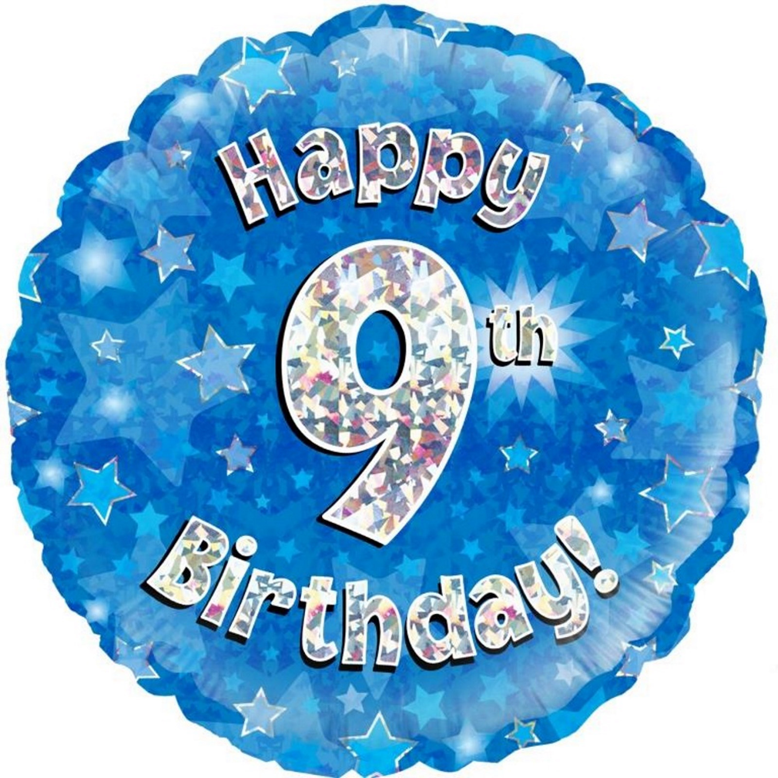 Happy 9th Birthday Blue Holographic Helium Foil Balloon