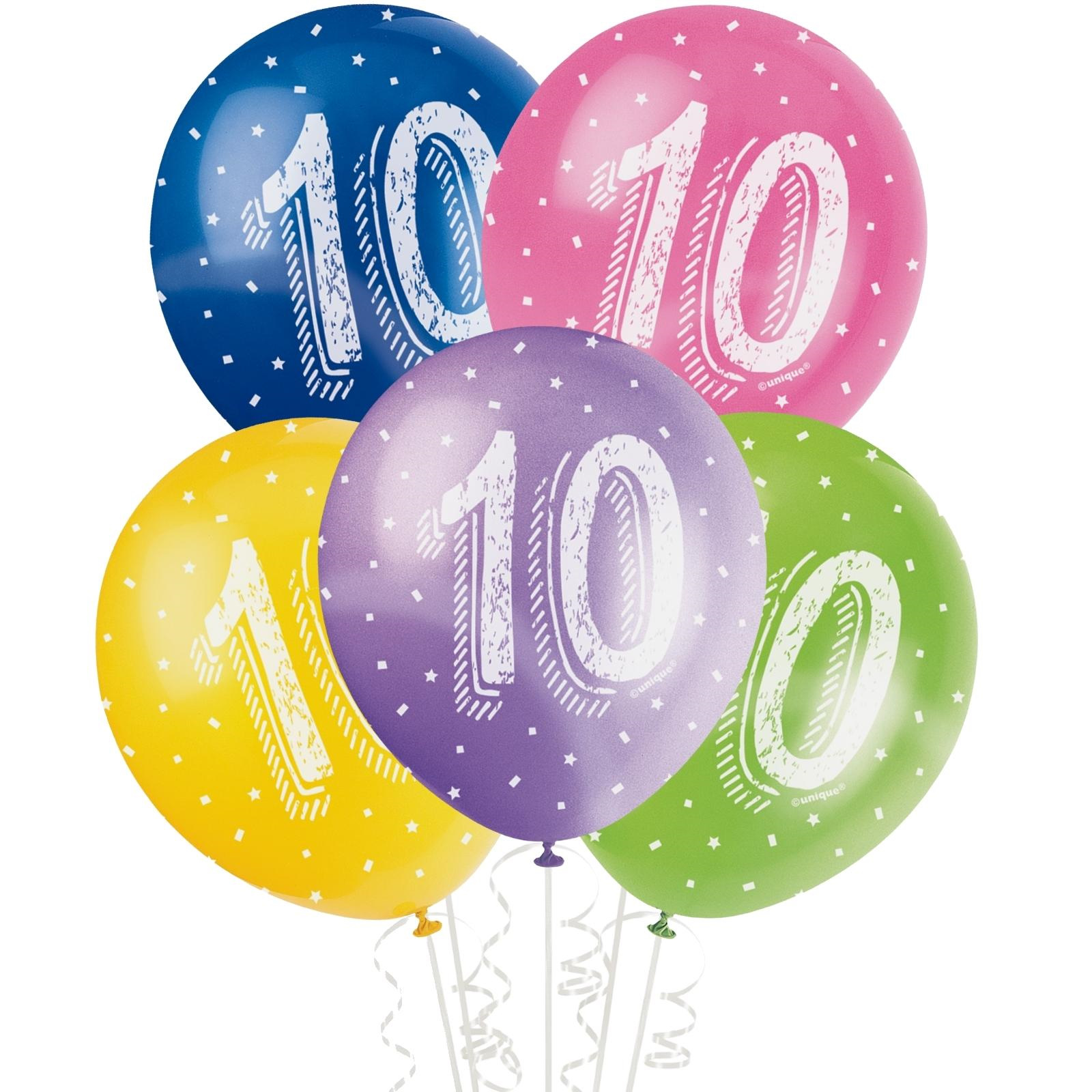 10th Birthday Assorted Coloured Balloons (Pack of 5)