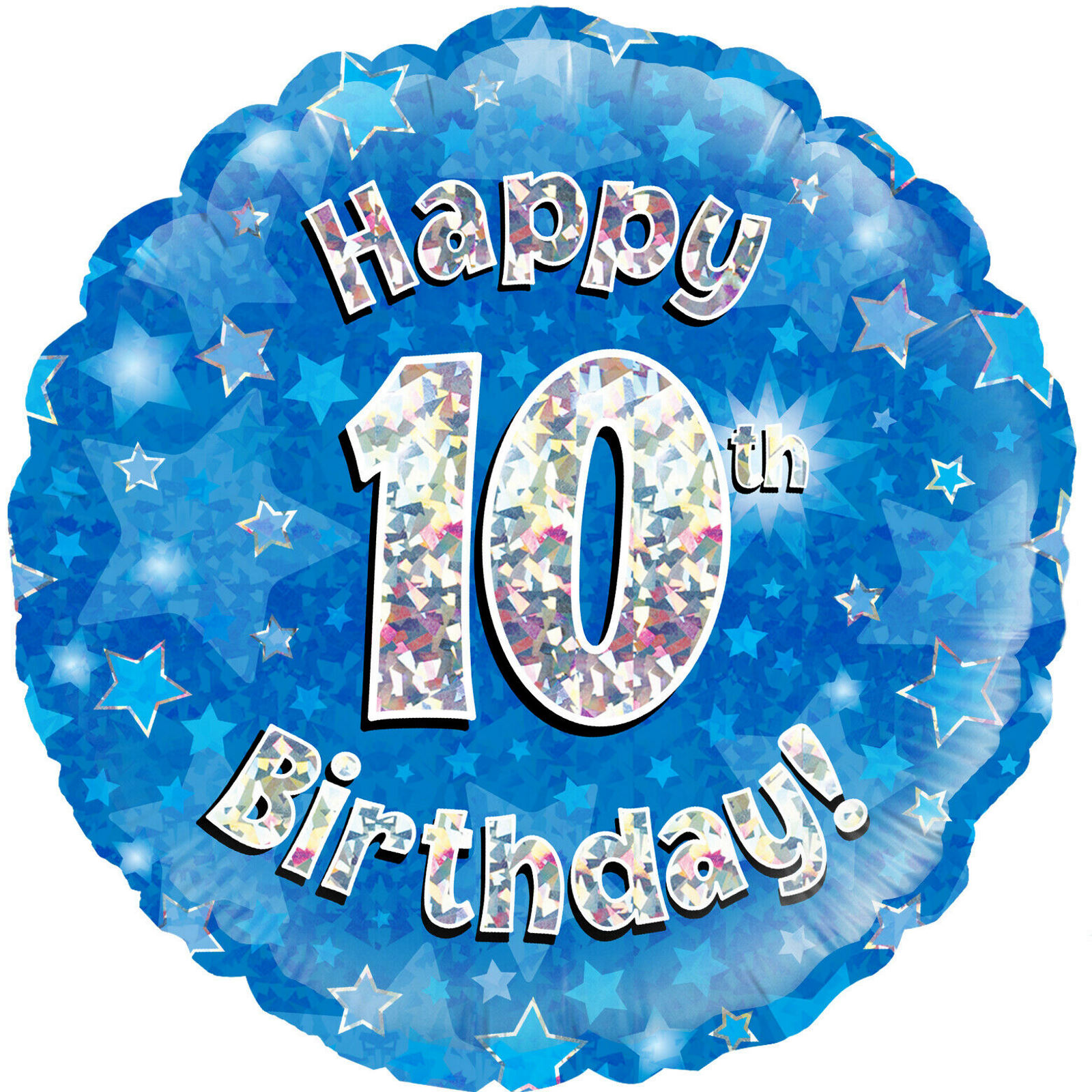 Happy 10th Birthday Blue Holographic Helium Foil Balloon