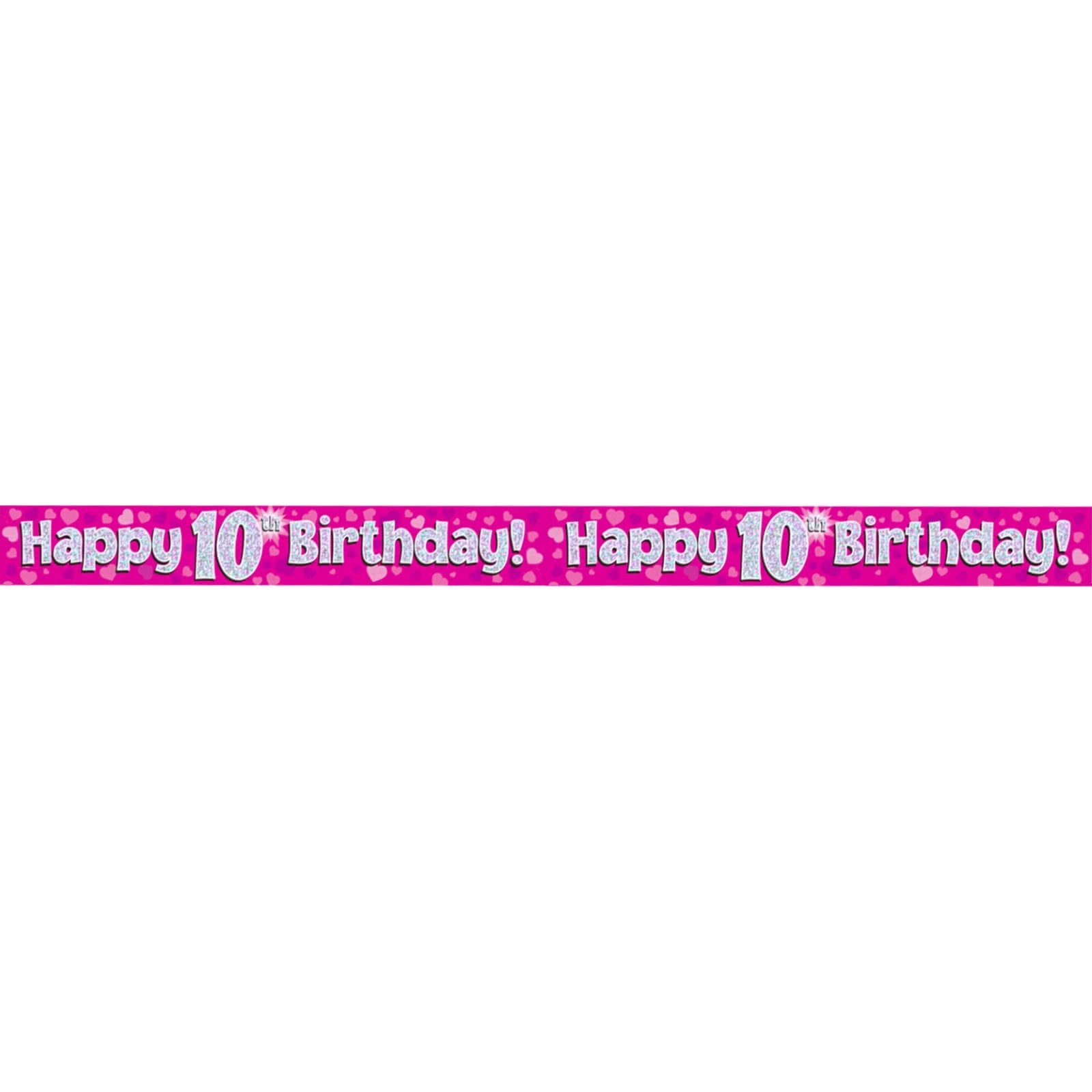 Happy 10th Birthday Pink Holographic Banner