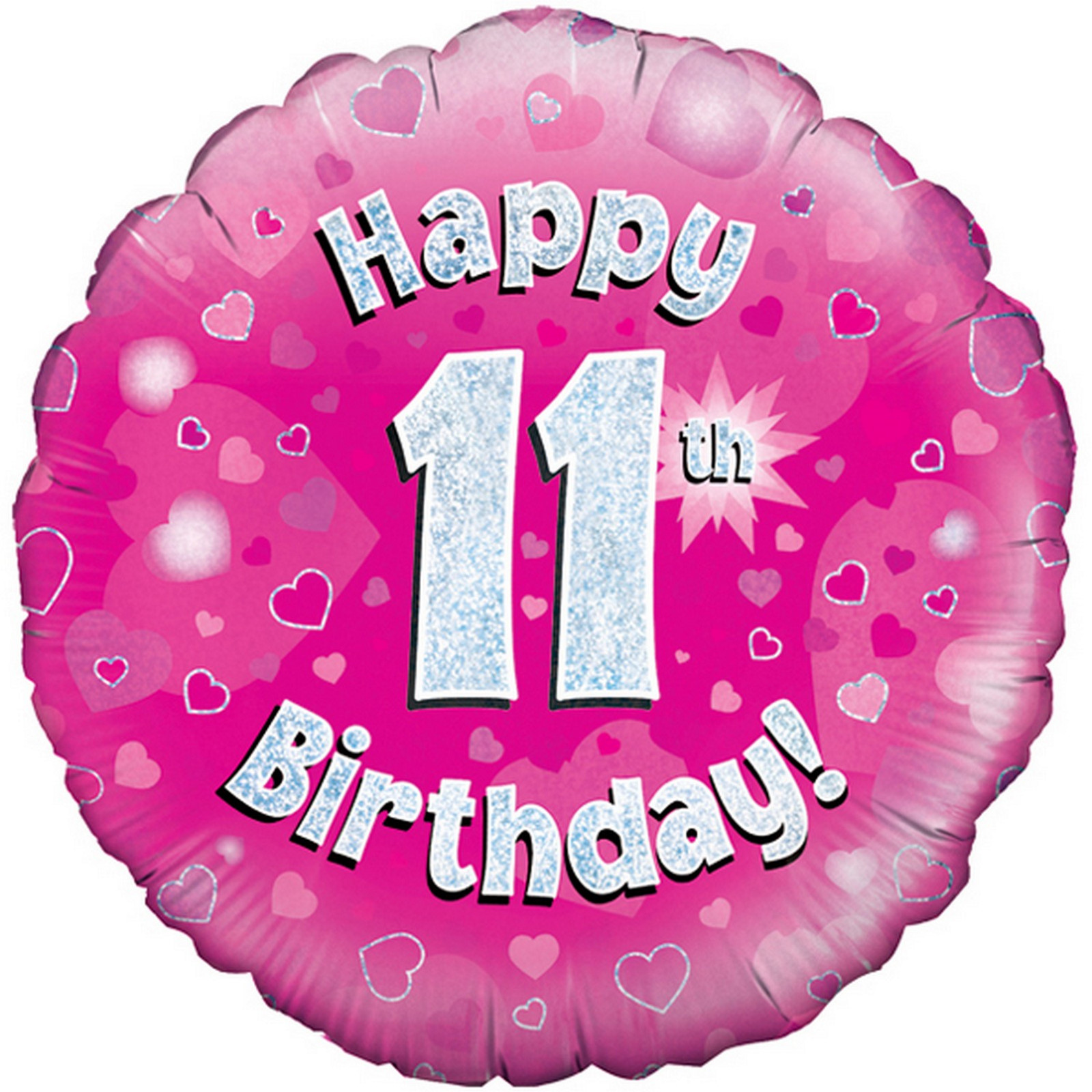 Happy 11th Birthday Pink Holographic Helium Foil Balloon