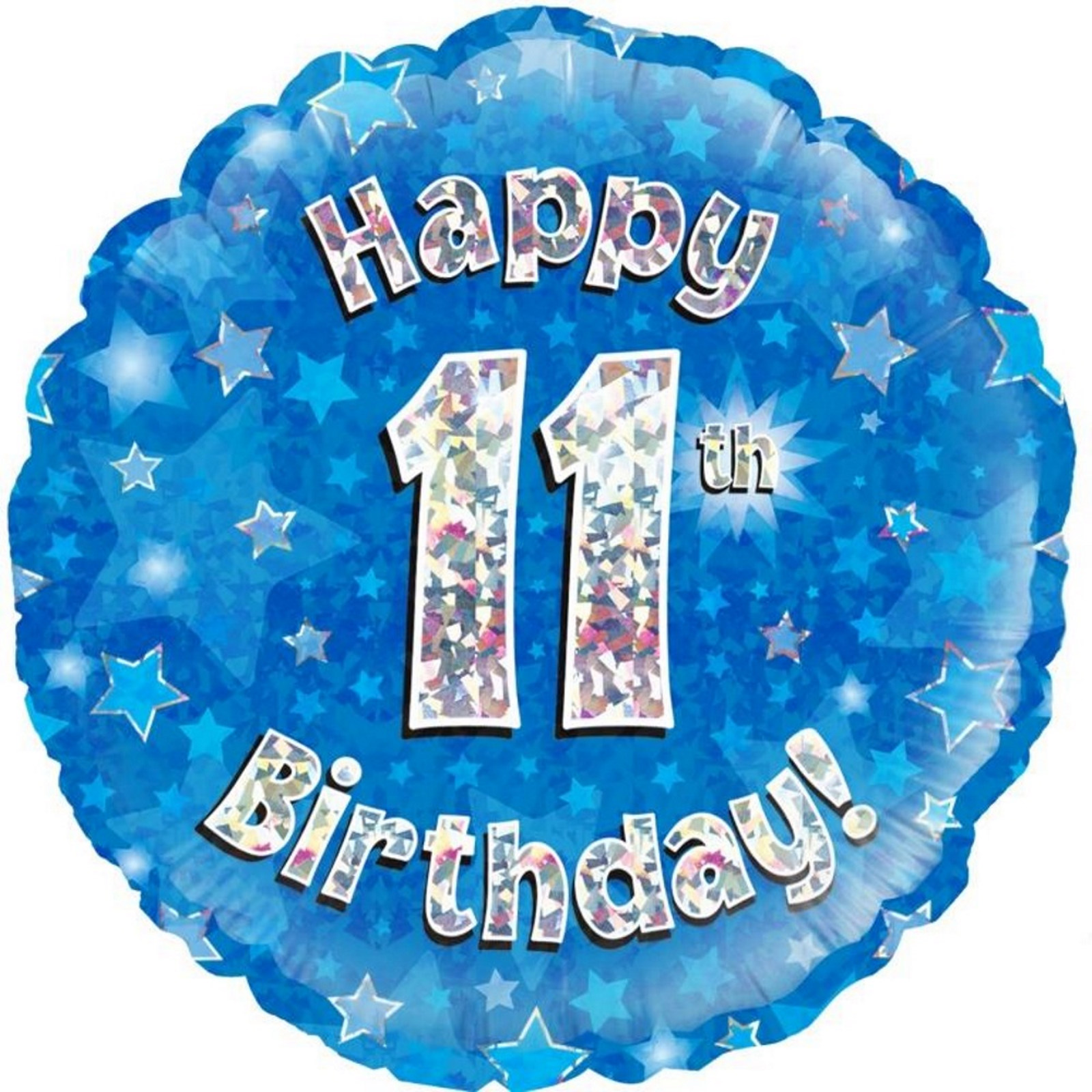 Happy 11th Birthday Blue Holographic Helium Foil Balloon