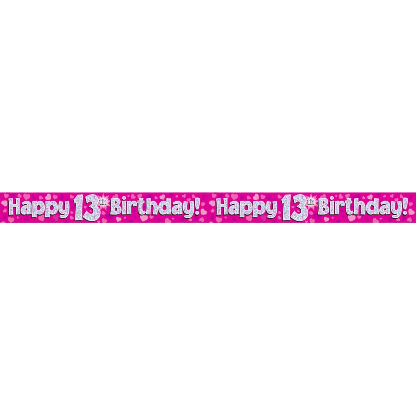 Happy 13th Birthday Pink Holographic Banner