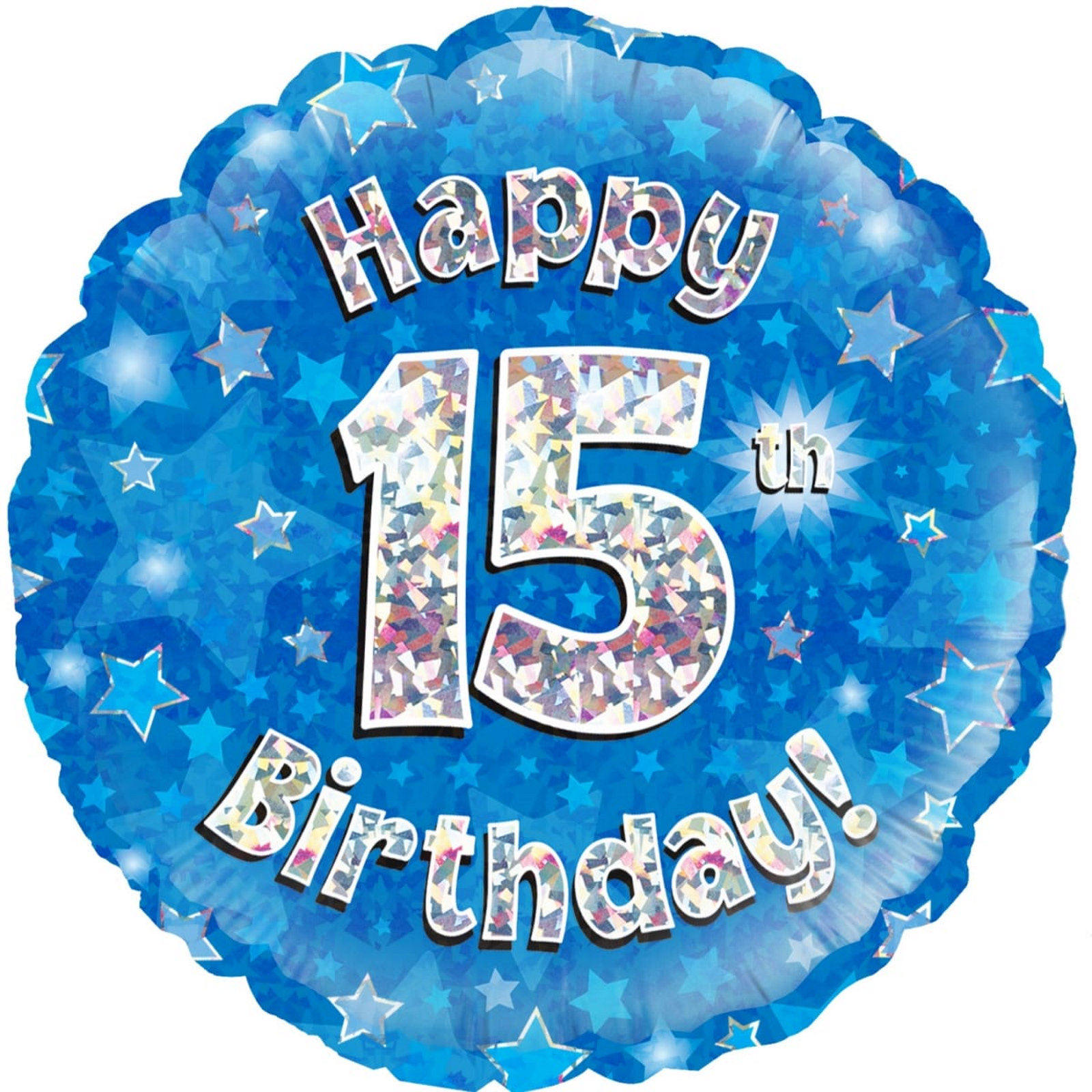 Happy 15th Birthday Blue Holographic Helium Foil Balloon