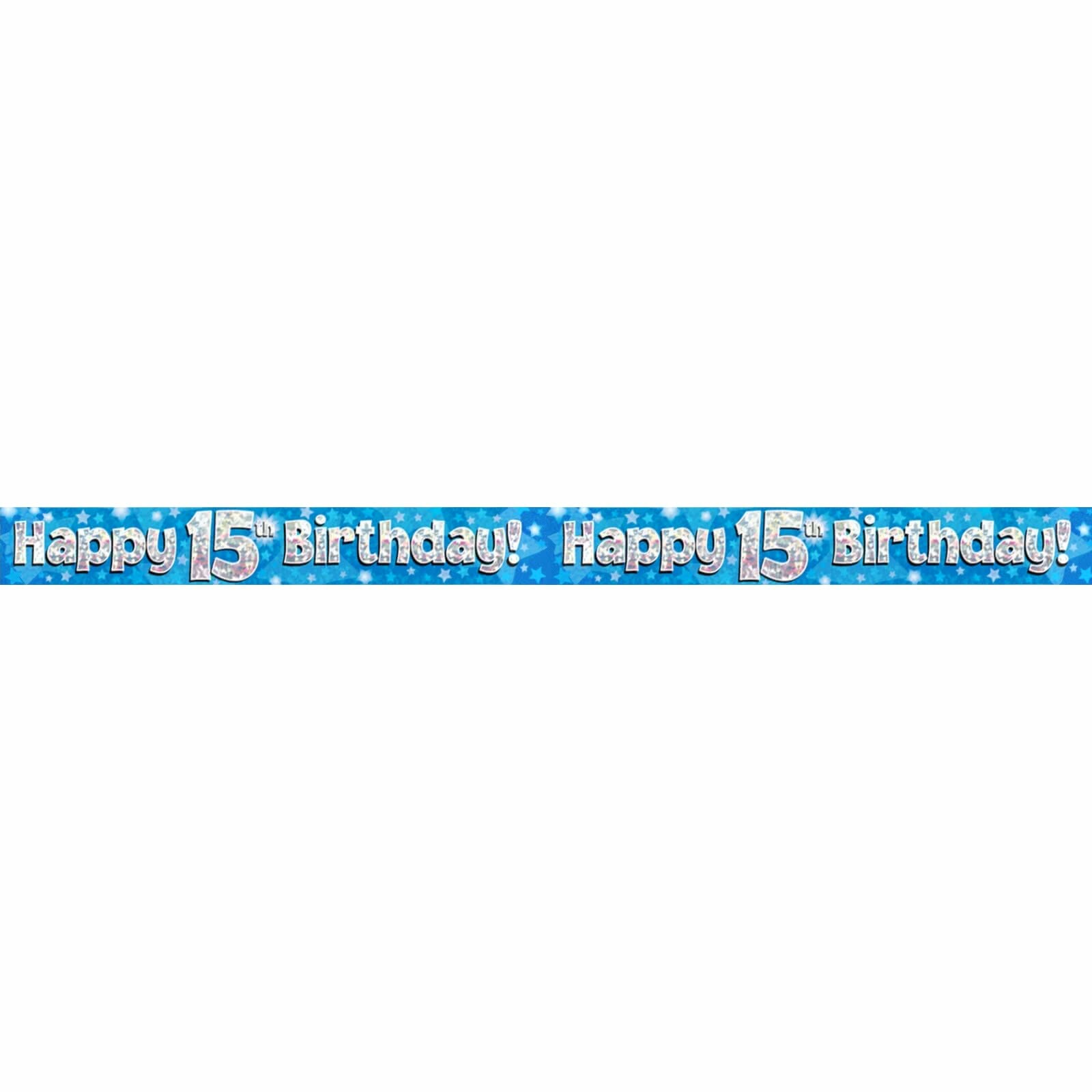 Happy 15th Birthday Blue Holographic Banner