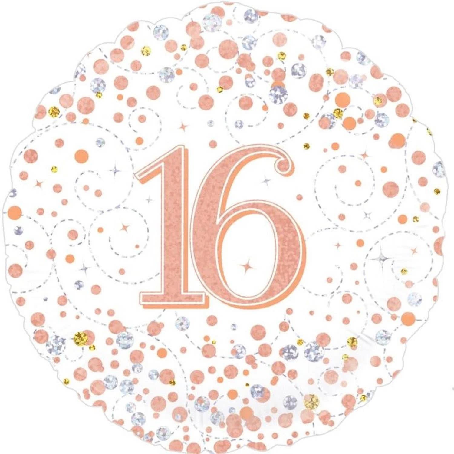 Sparkling Fizz Rose Gold 16th Holographic Helium Foil Balloon