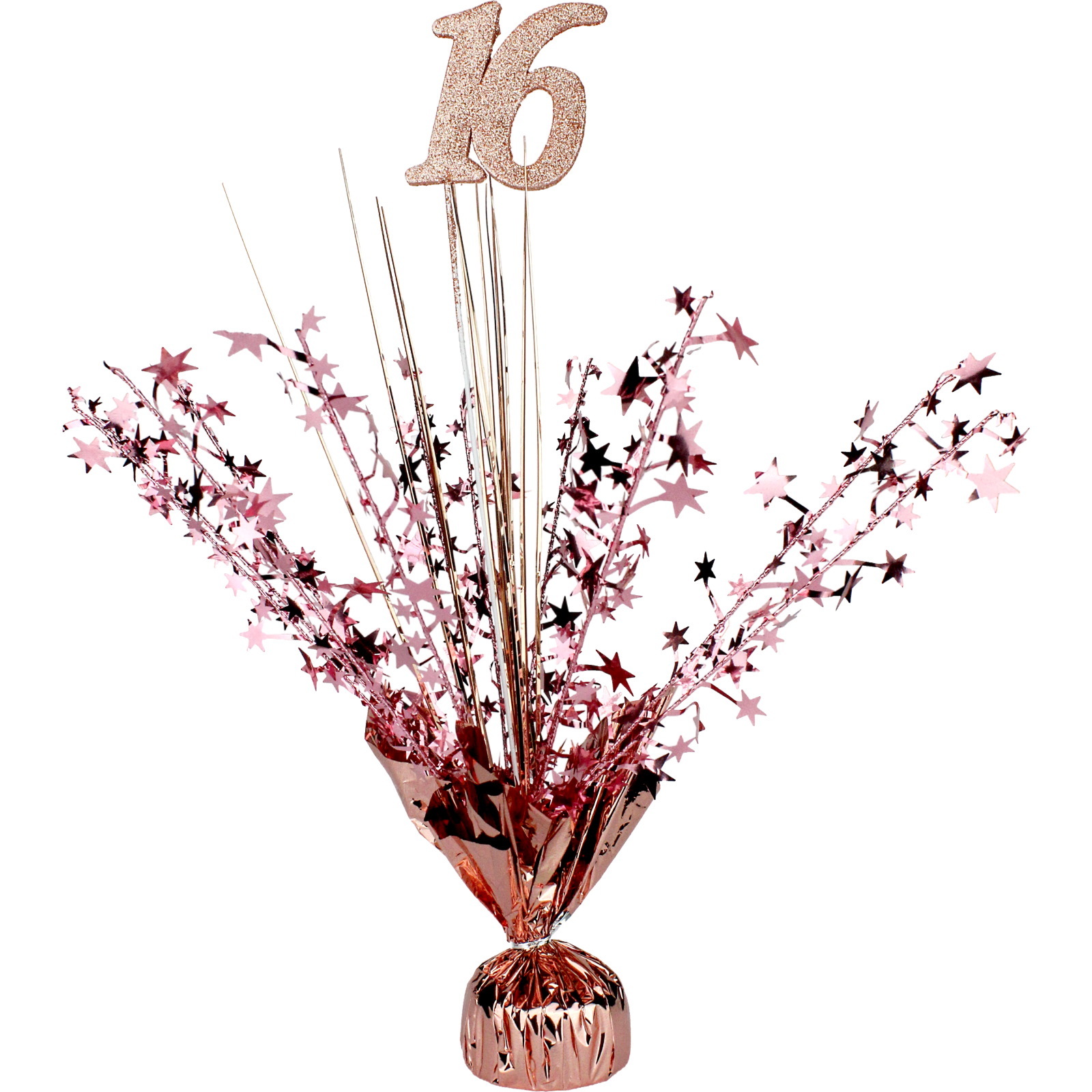 16th Birthday Rose Gold Star Foil Spray Centrepiece