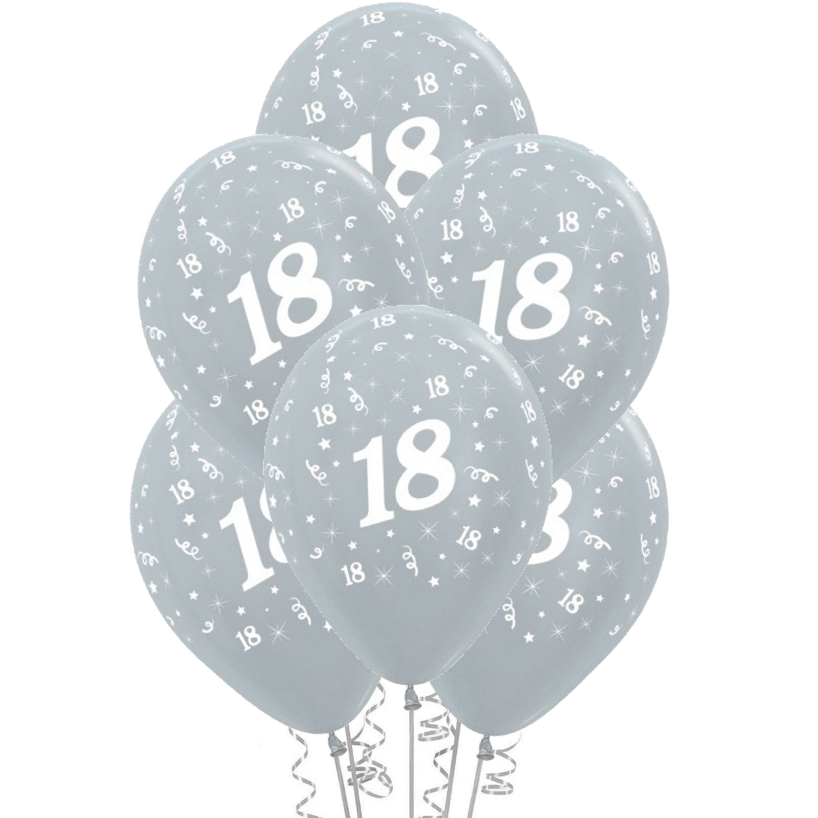 Sempertex All Over 18th Birthday Silver Balloons (Pack of 6)