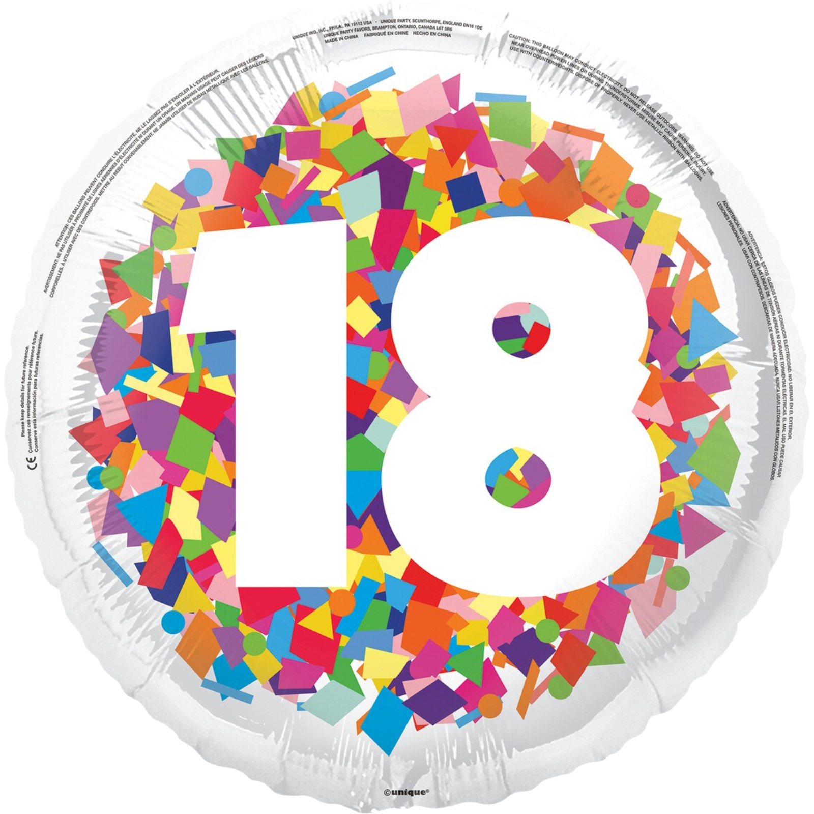 Bright Confetti 18th Foil Helium Balloon