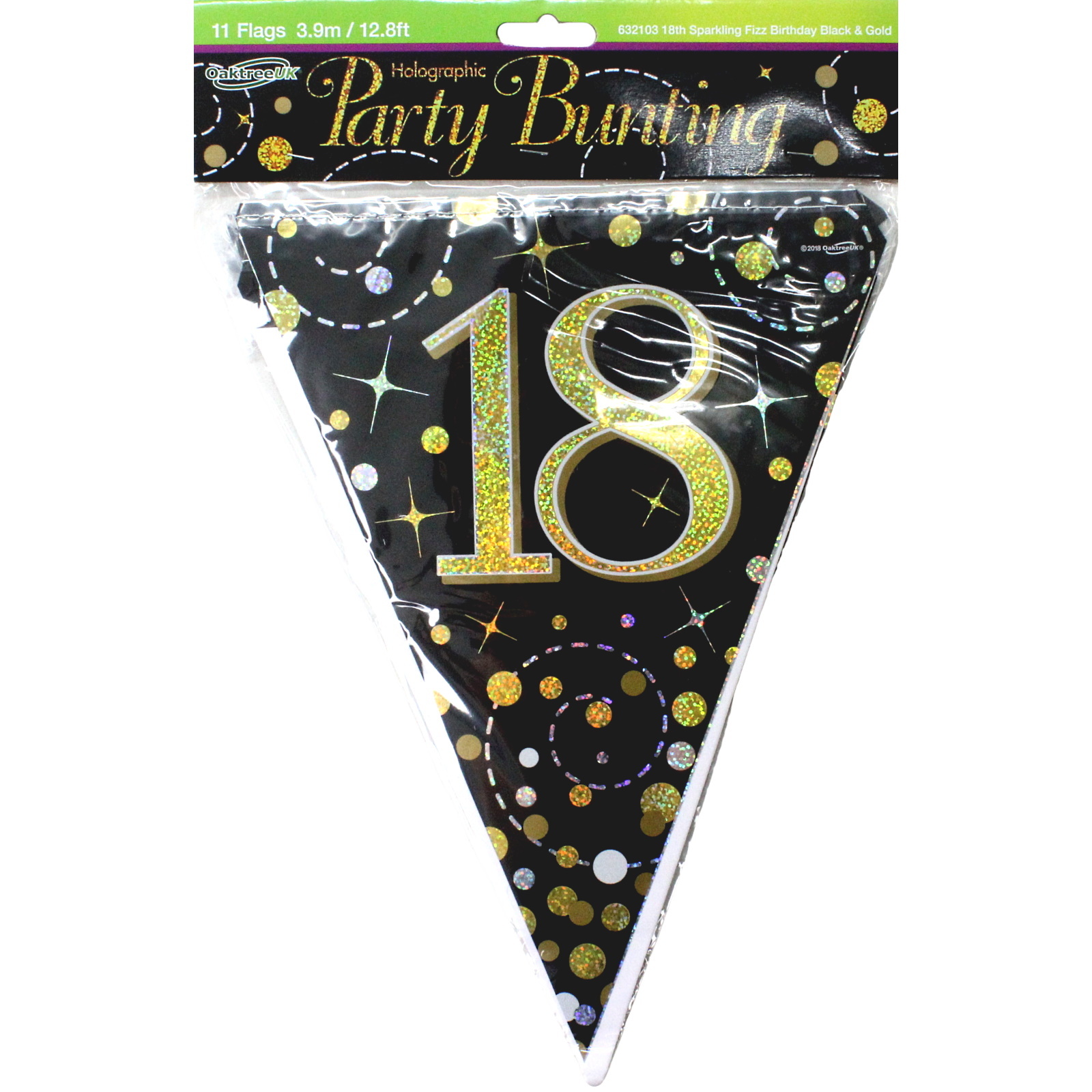 Sparkling Fizz Black and Gold 18th Birthday Flag Banner