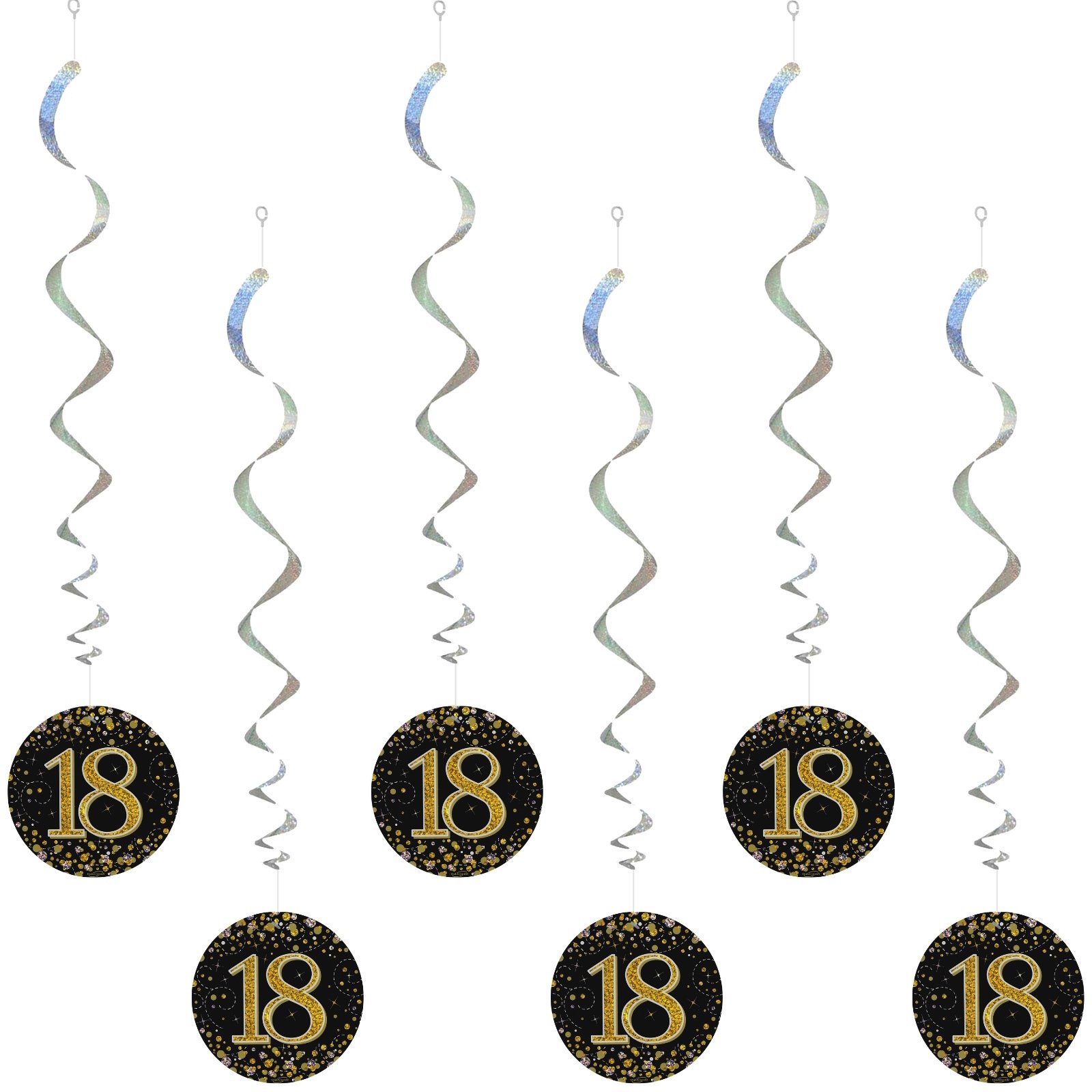 Sparkling Fizz Black and Gold 18th Holograph Swirls (Pack of 6) 