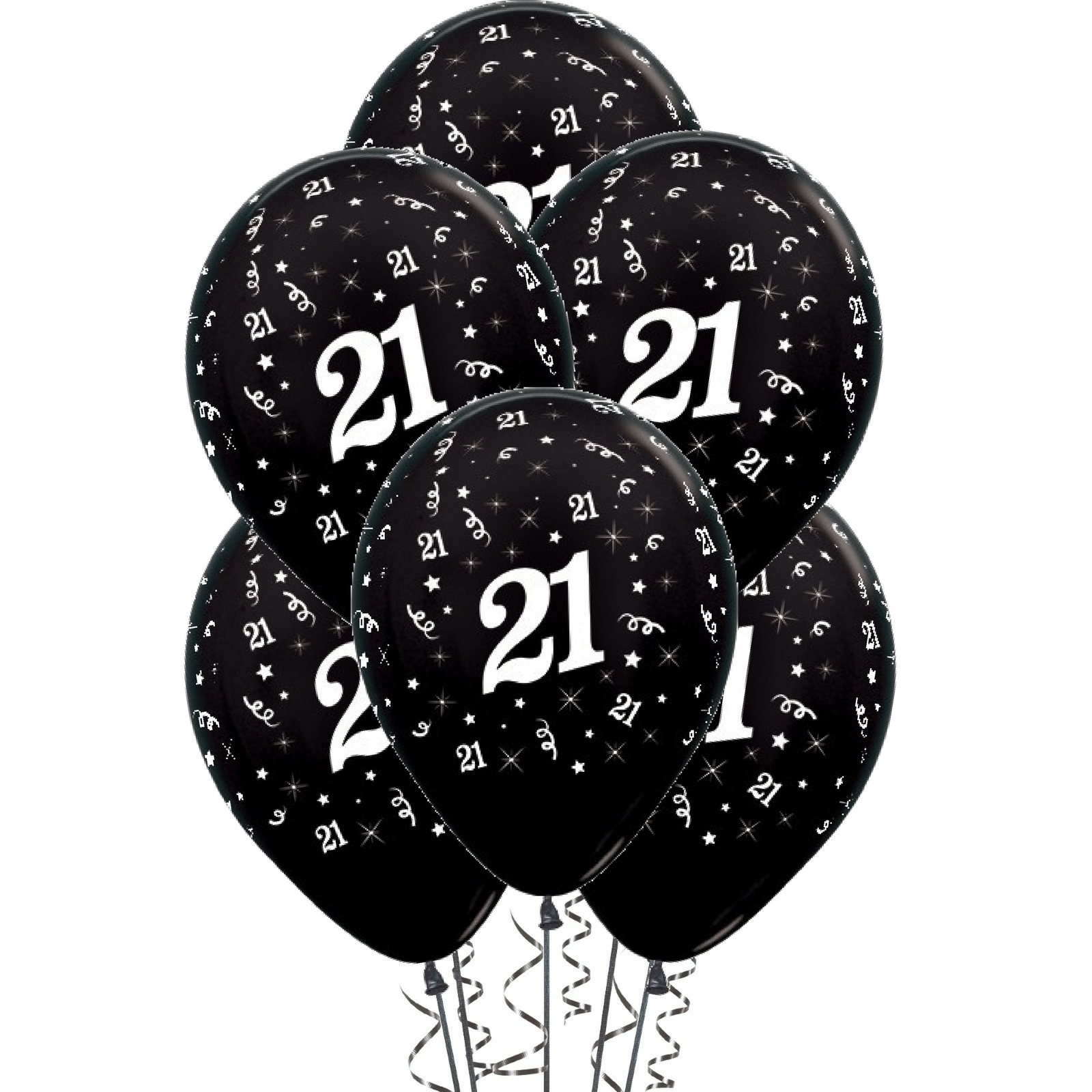 Sempertex All Over 21st Birthday Black Balloons (Pack of 6)