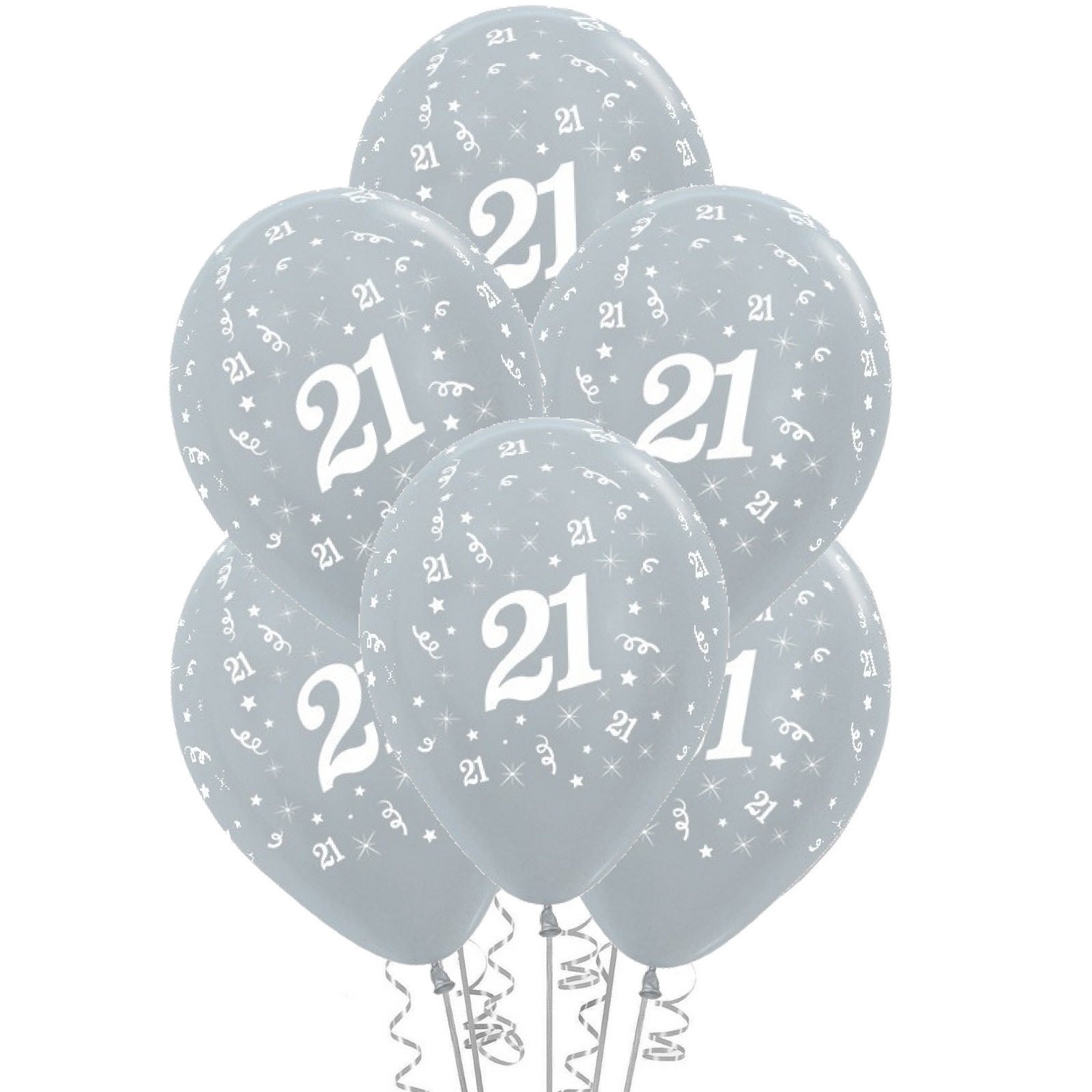 Sempertex All Over 21st Birthday Silver Balloons (Pack of 6)