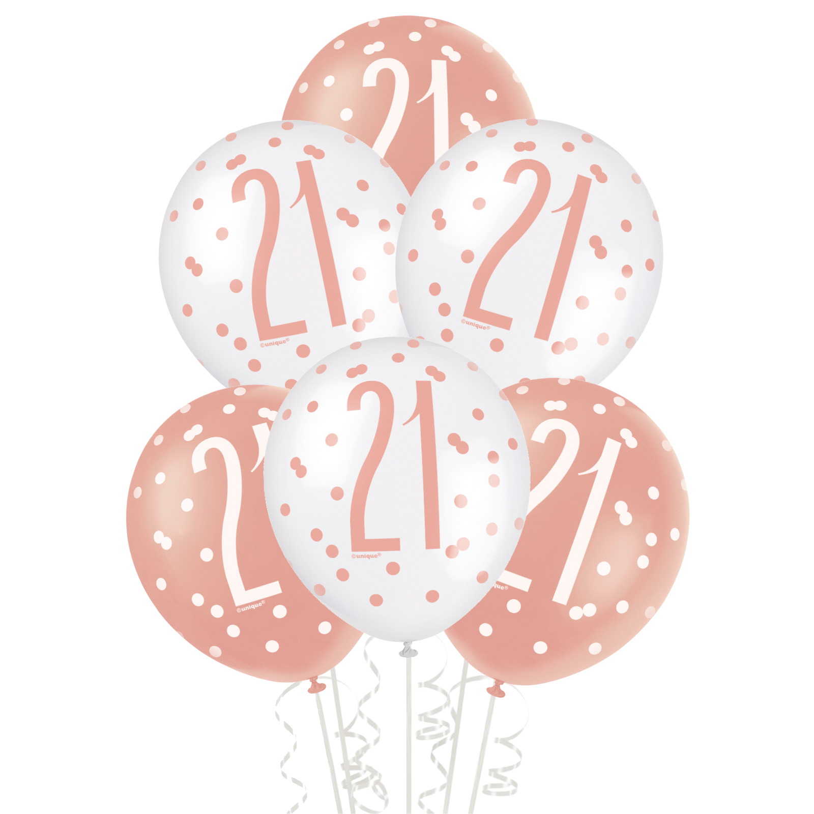 Rose Gold & White Assorted 21st Birthday Balloons (Pack of 6)