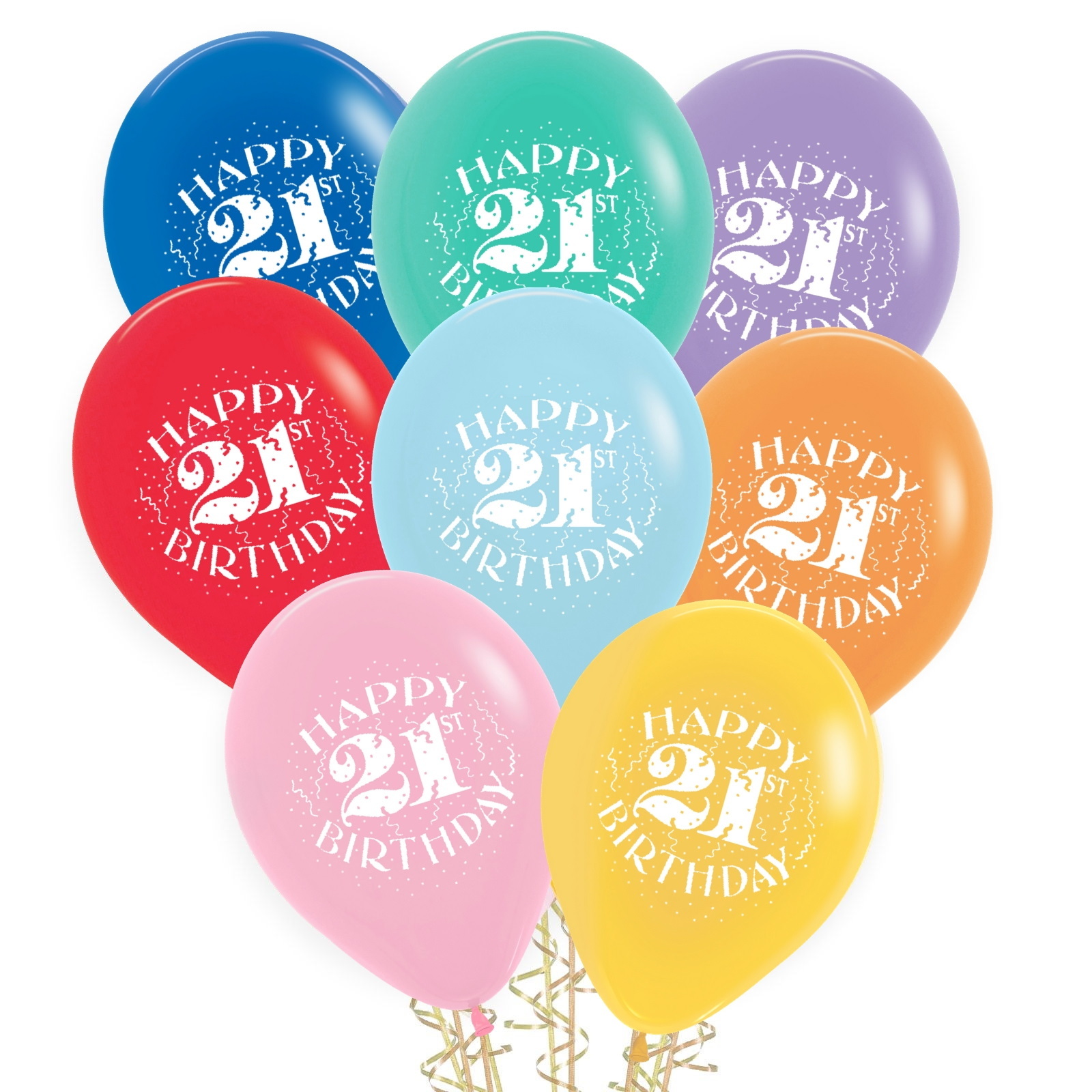 21st Birthday Balloons Assorted Colours (Pack of 8)