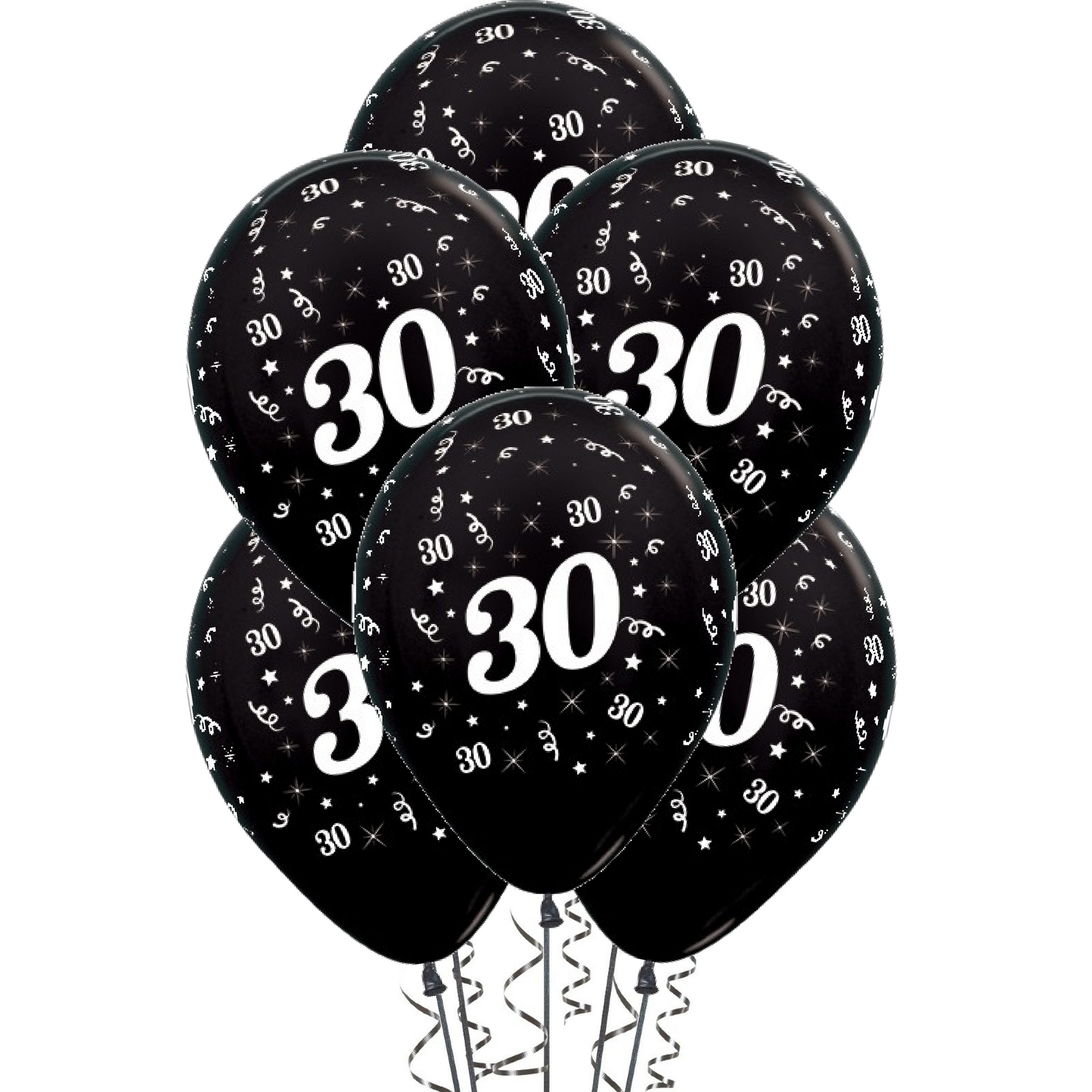Sempertex All Over 30th Birthday Black Balloons (Pack of 6)