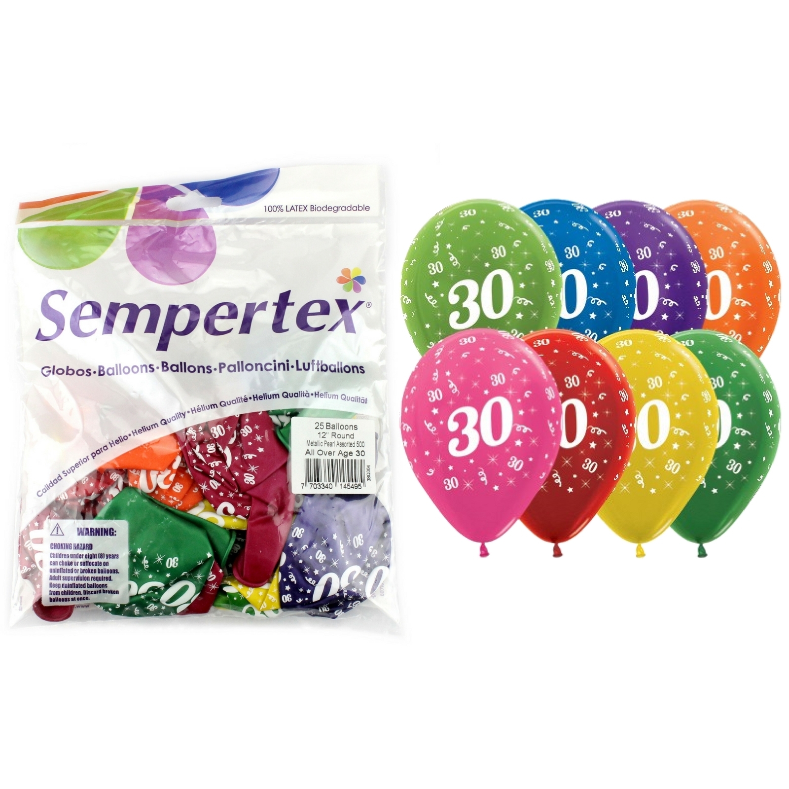 Sempertex All Over 30th Birthday Assorted Balloons (Pack of 25)