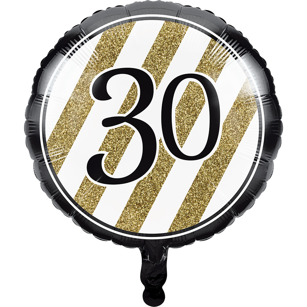 Black & Gold 30th Birthday Helium Balloon